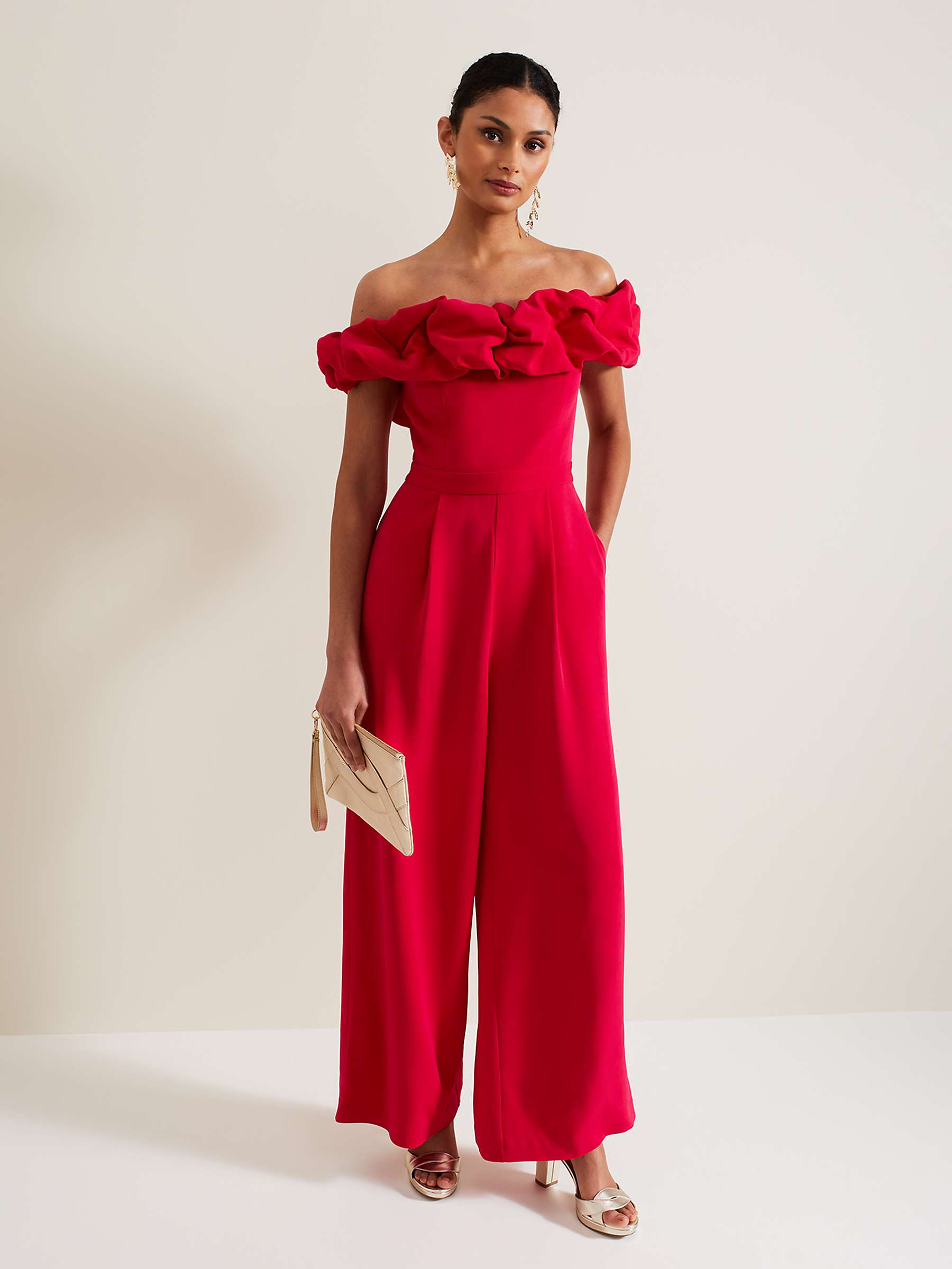 Buy Phase Eight Mallory Bardot Wide Leg Jumpsuit, Pink Online at johnlewis.com