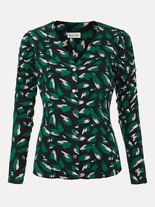 Phase Eight Sindy Button Front Abstract Print Top, Green/Multi