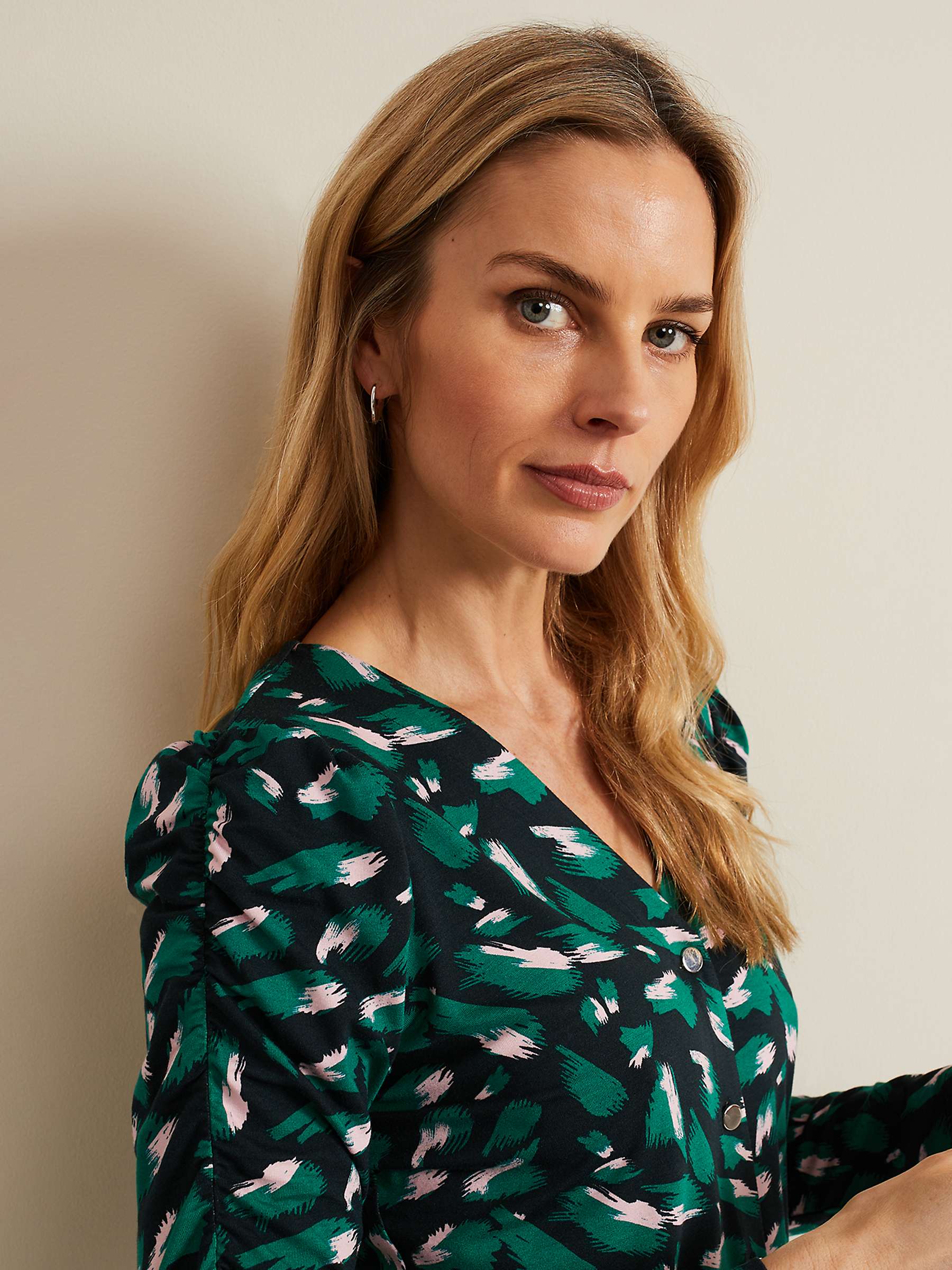 Buy Phase Eight Sindy Button Front Abstract Print Top, Green/Multi Online at johnlewis.com