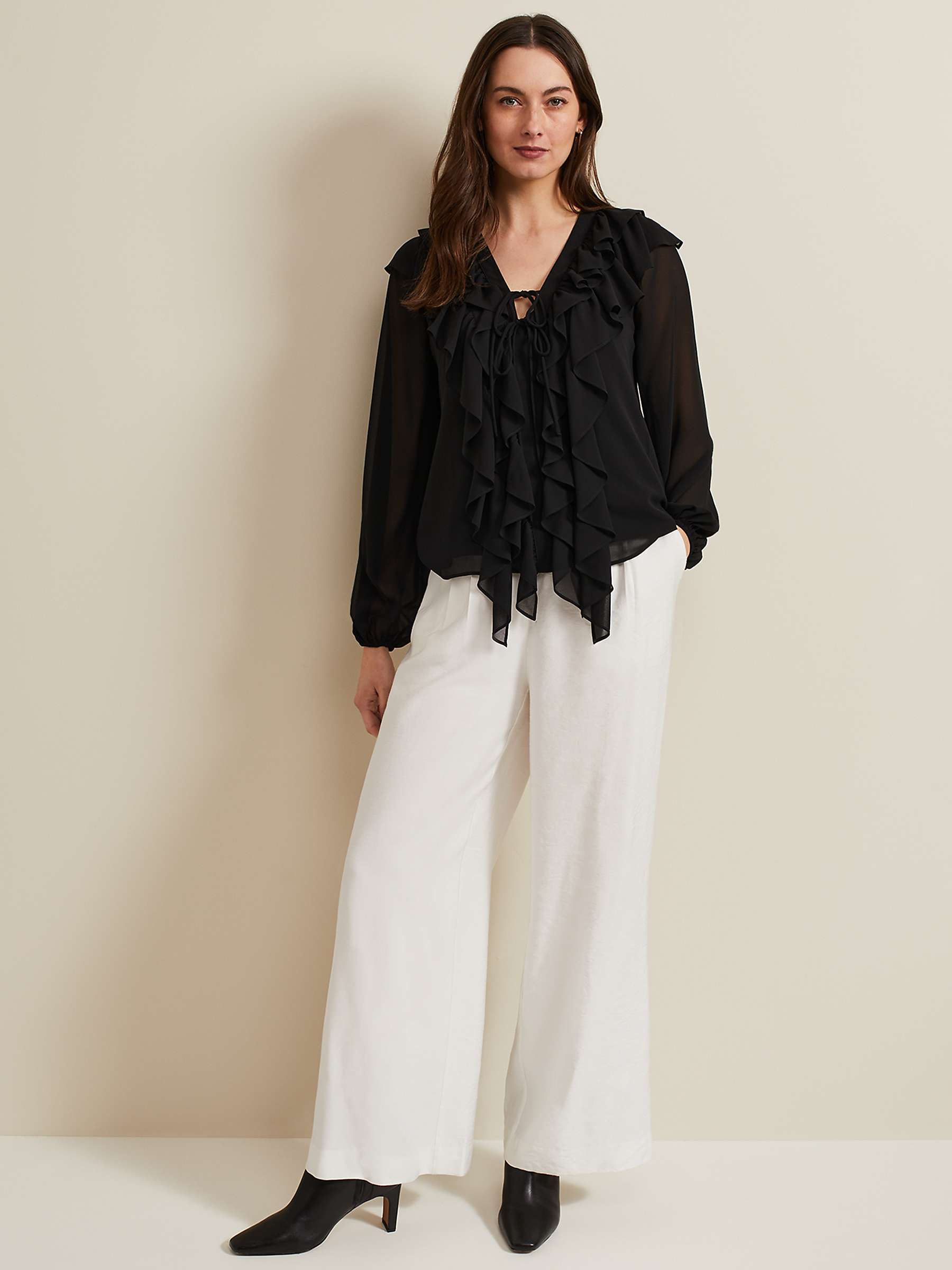 Buy Phase Eight Ivana Ruffle Blouse, Black Online at johnlewis.com