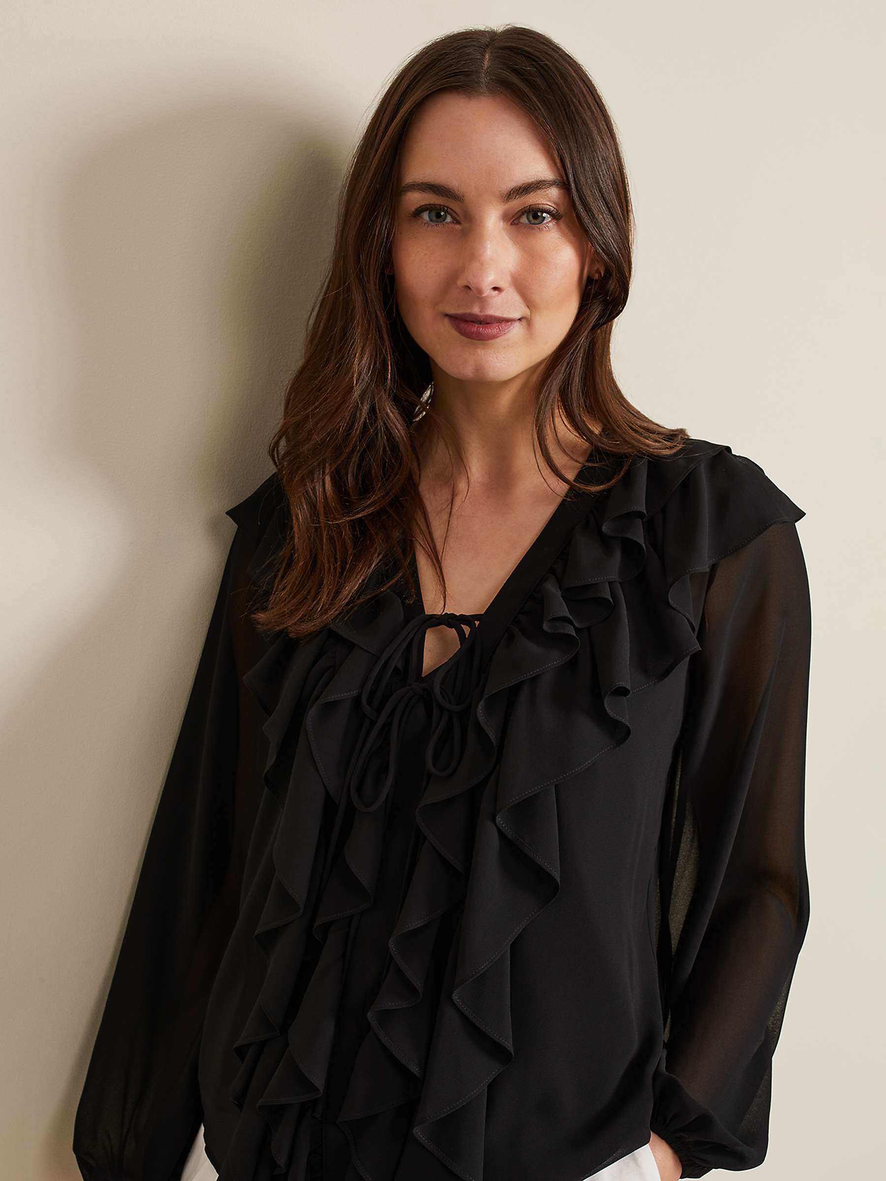 Buy Phase Eight Ivana Ruffle Blouse, Black Online at johnlewis.com