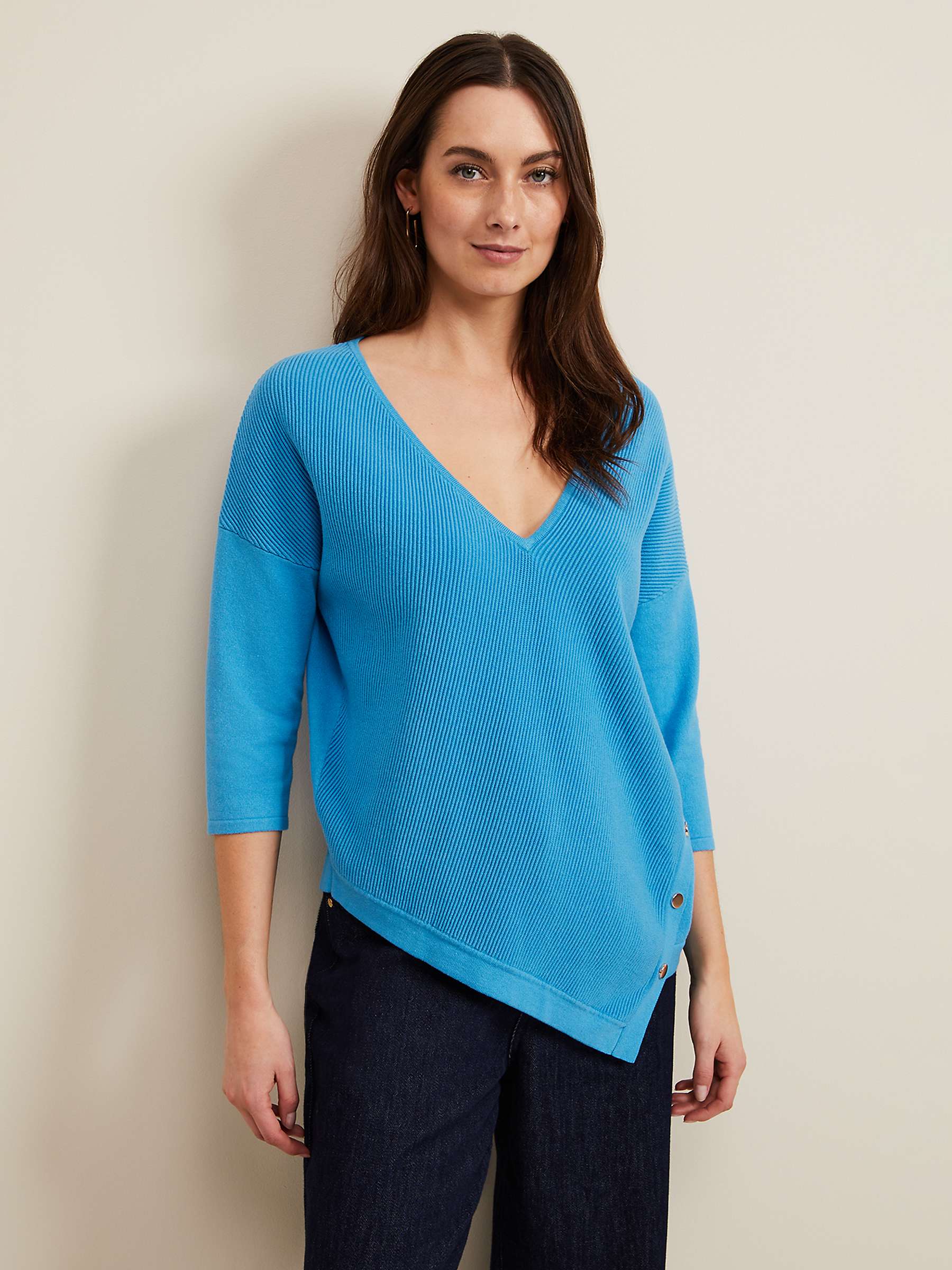 Buy Phase Eight Georgia Ribbed Asymmetric Hem Button Jumper, Blue Online at johnlewis.com