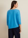 Phase Eight Georgia Ribbed Asymmetric Hem Button Jumper, Blue