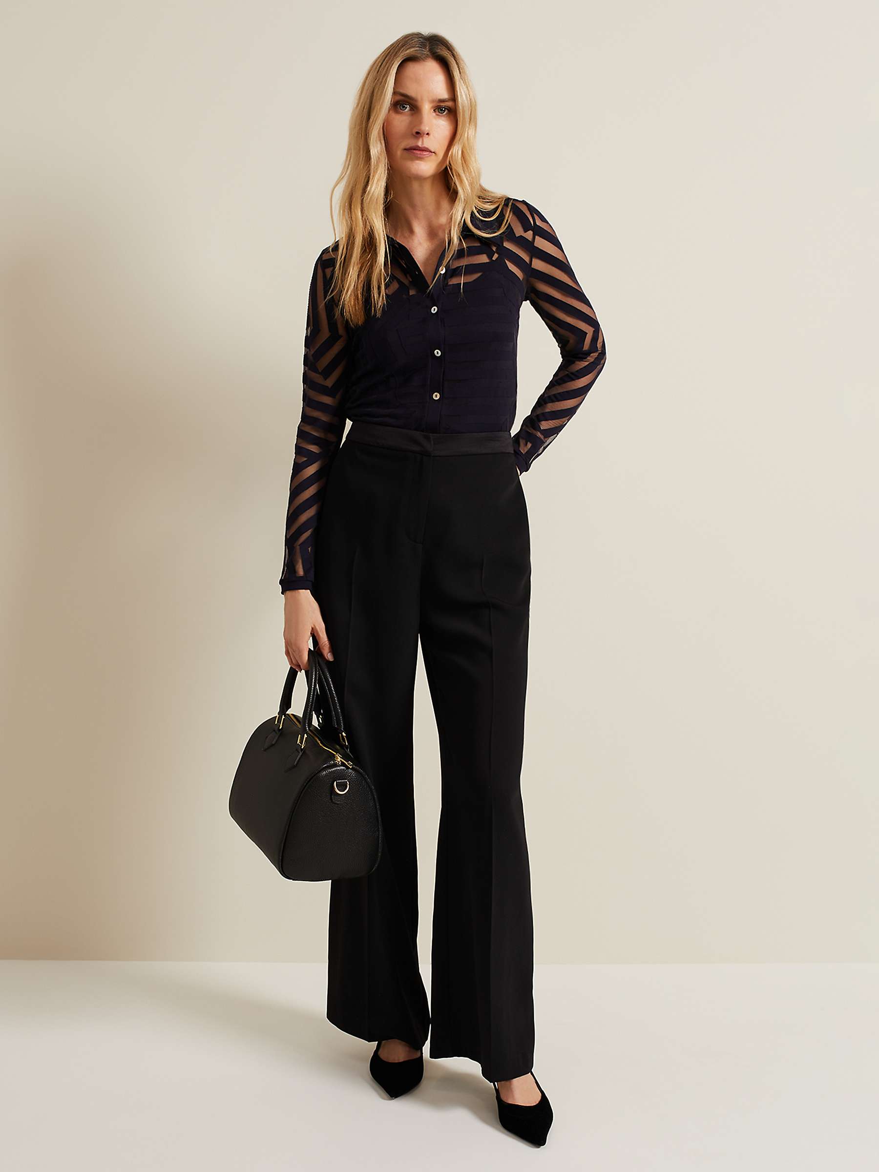 Buy Phase Eight Vida Mesh Stripe Panel Shirt, Navy Online at johnlewis.com