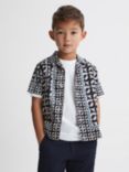 Reiss Kids' Prentice Geometric Print Cuban Collar Shirt