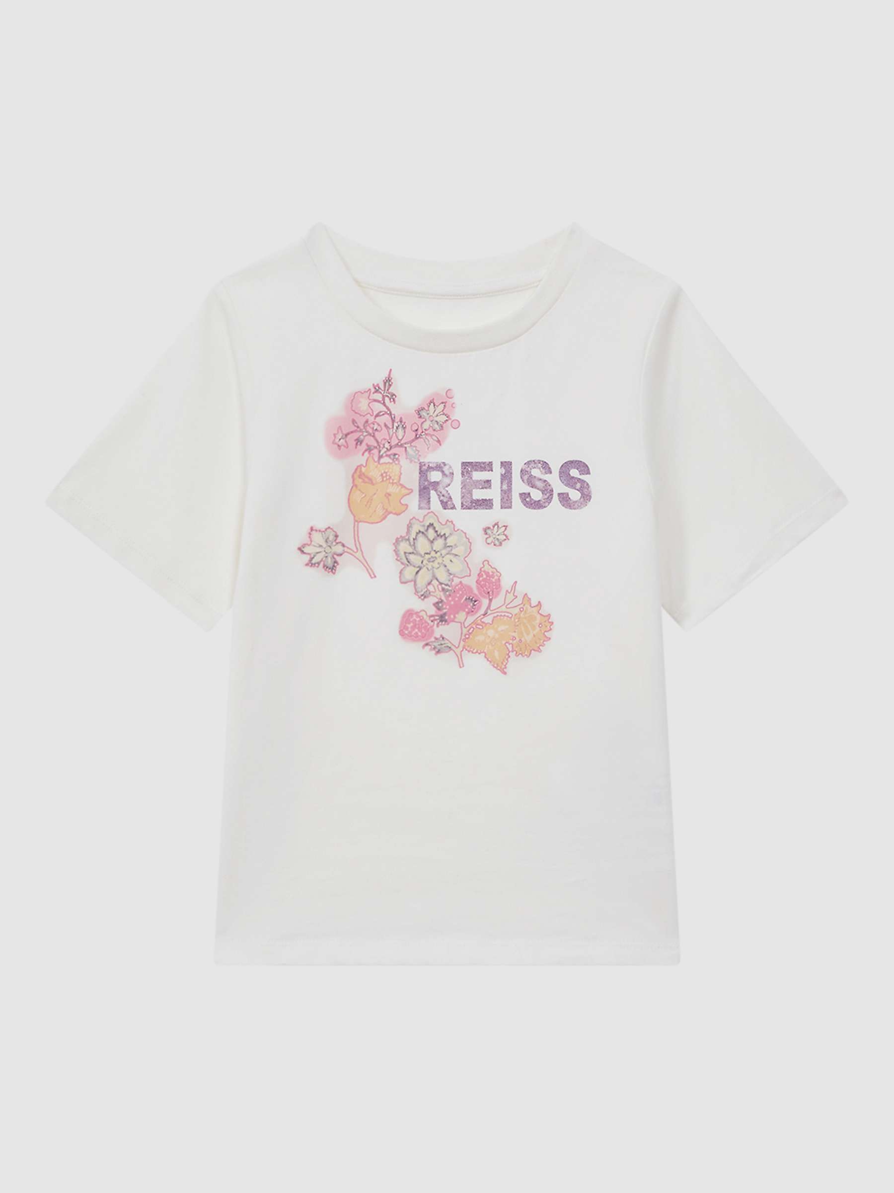 Buy Reiss Kids' Misha Logo Floral Motif Crew Neck T-Shirt, Ivory Online at johnlewis.com