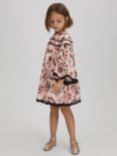Reiss Kids' Talitha Floral Print Boho Bell Sleeve Tiered Dress, Pink