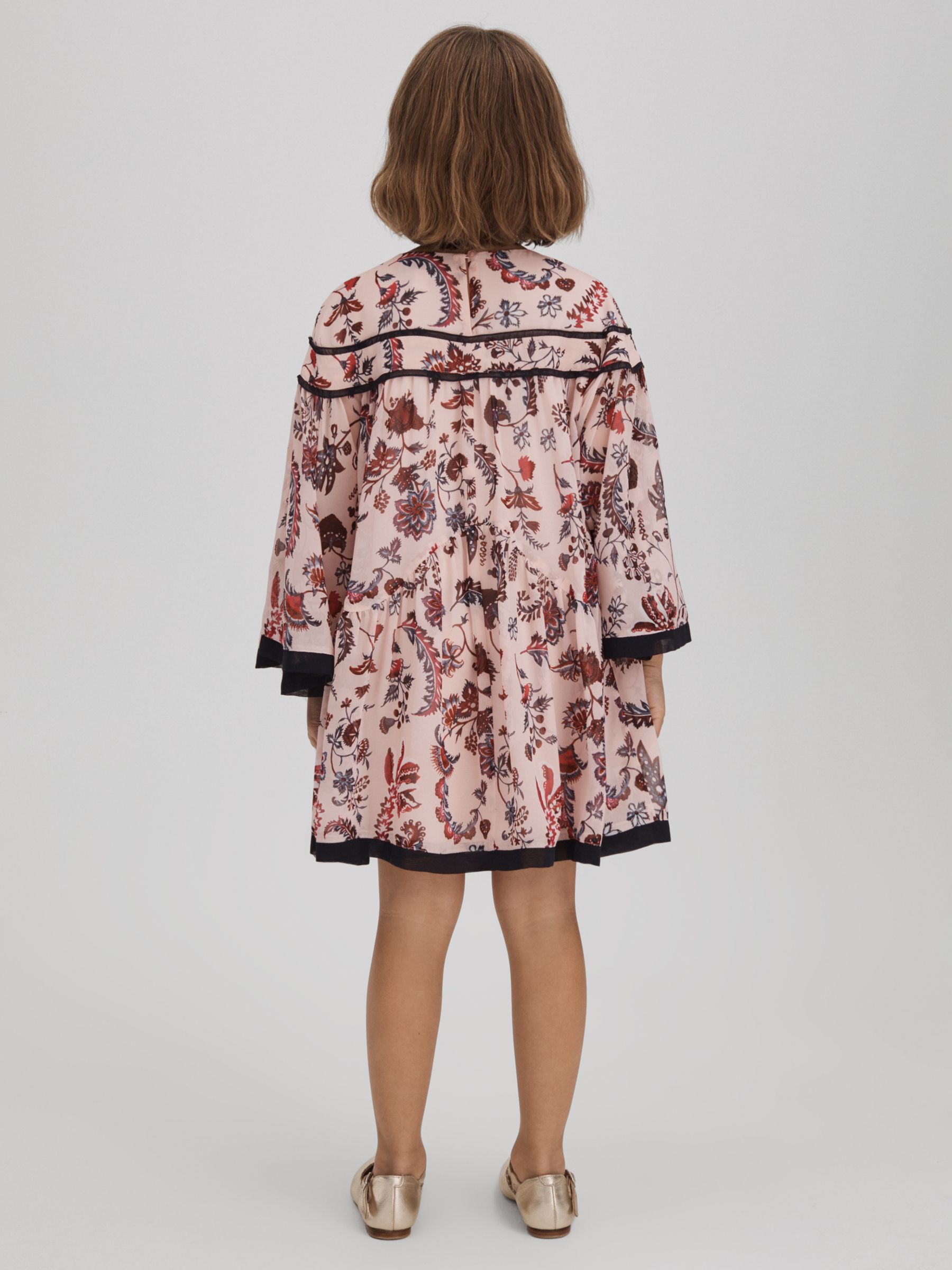 Buy Reiss Kids' Talitha Floral Print Boho Bell Sleeve Tiered Dress, Pink Online at johnlewis.com