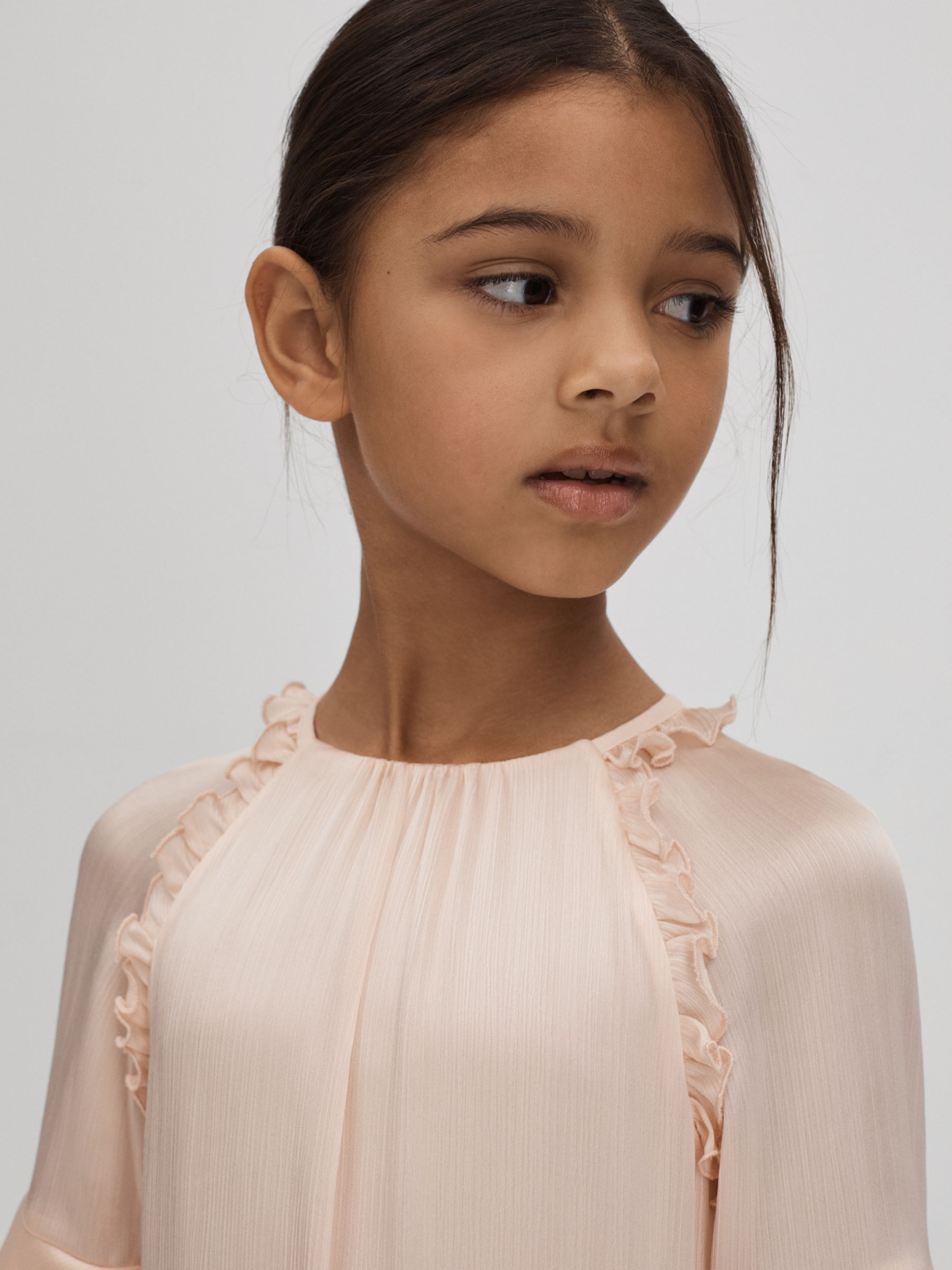 Reiss Kids' Polly Textured Satin Frilly Dress, Pink, 13-14 years