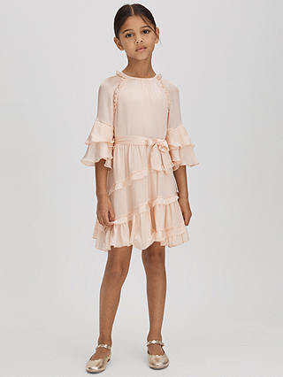 Reiss Kids' Polly Textured Satin Frilly Dress, Pink