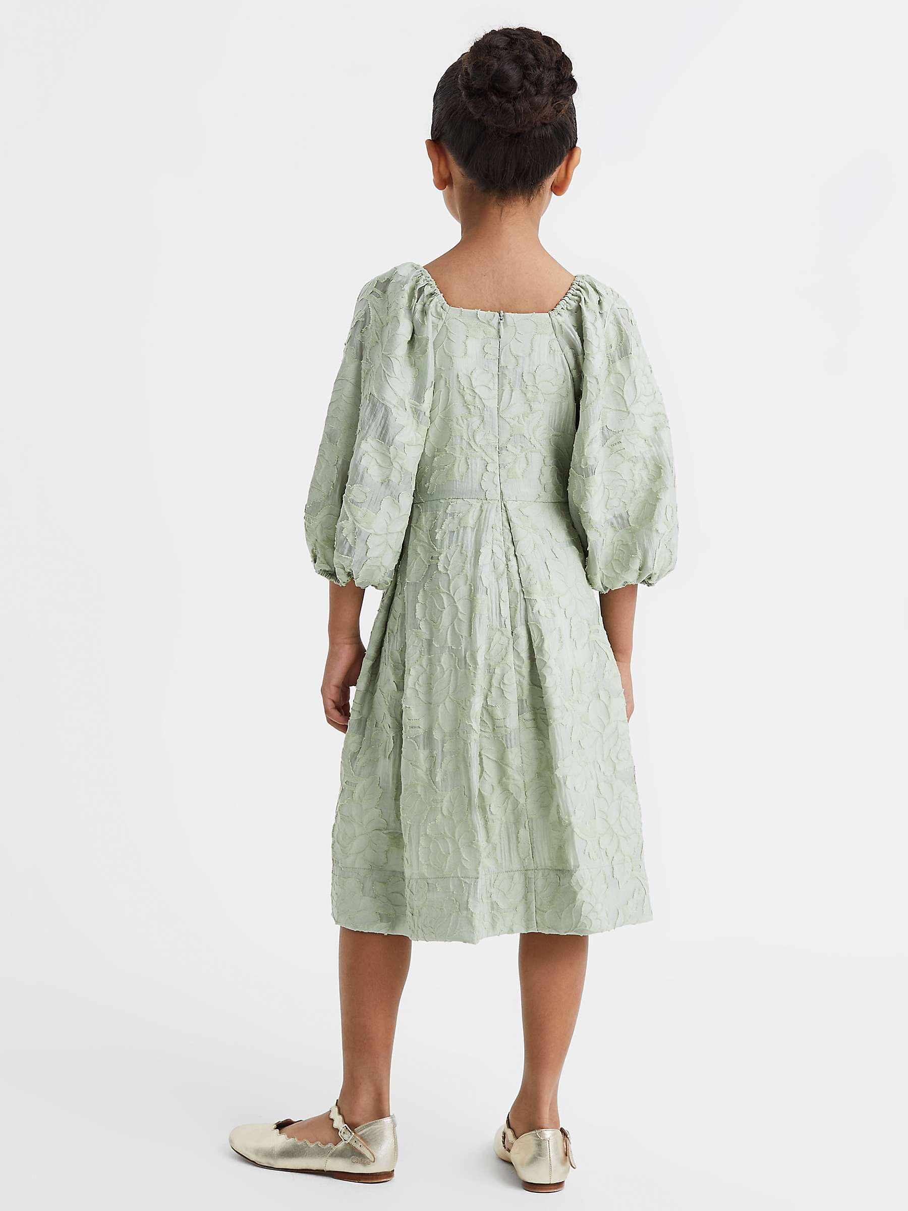 Buy Reiss Kids' Thea Floral Jacquard Puff Sleeve Dress, Sage Online at johnlewis.com