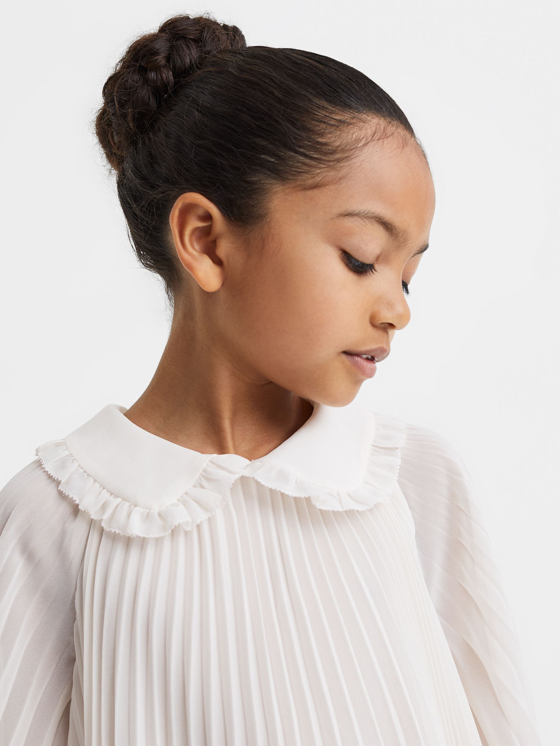 Reiss Kids' Nadia Collared Pleated Tiered Dress, Ivory at John Lewis ...