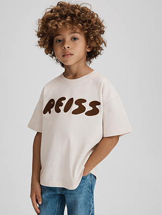 Reiss Kids' Sands Logo Motif Crew Neck T-Shirt, Ecru