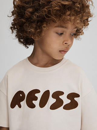 Reiss Kids' Sands Logo Motif Crew Neck T-Shirt, Ecru