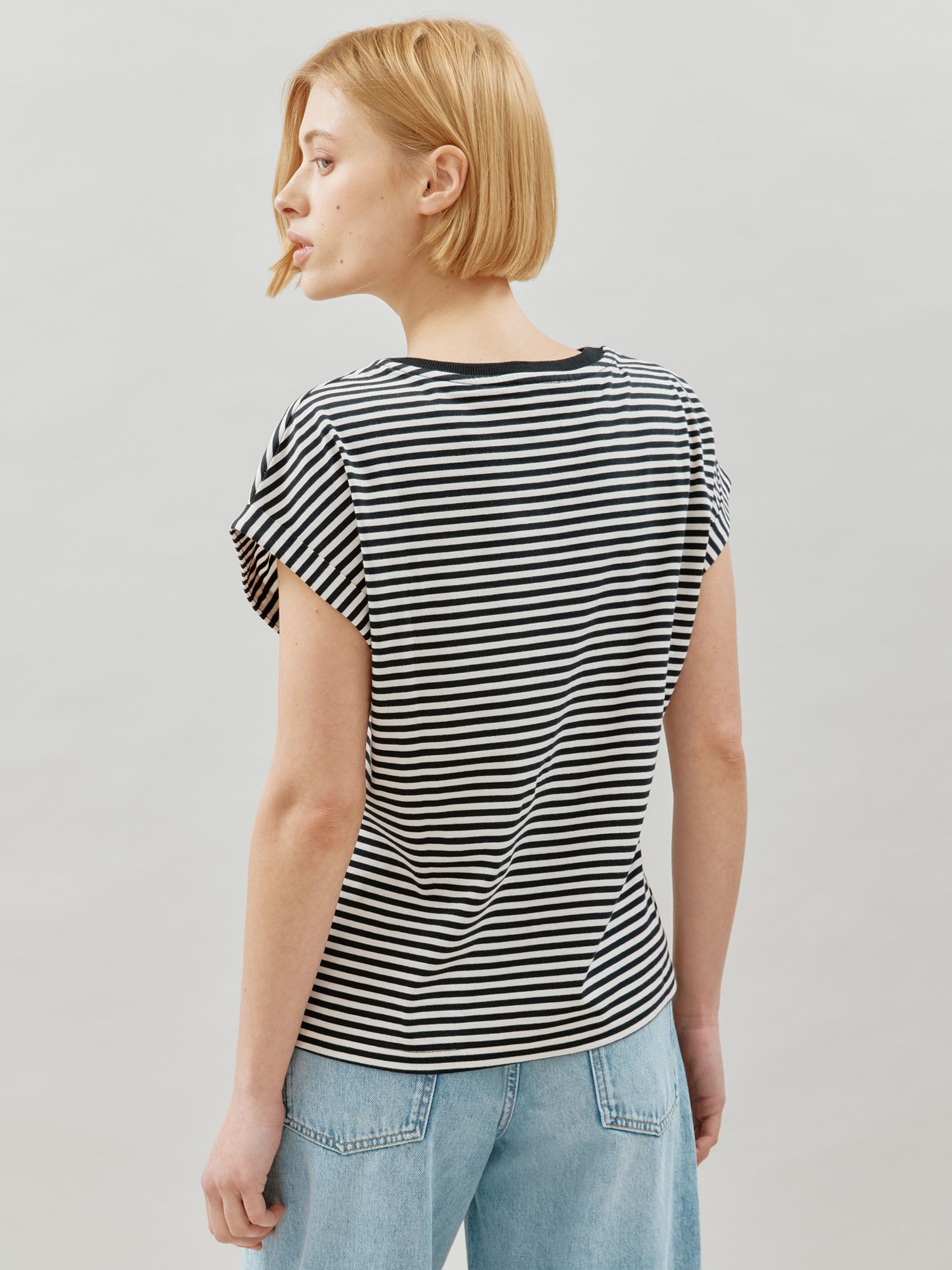 Buy Albaray Stripe Roll Sleeve T-Shirt, Black Online at johnlewis.com