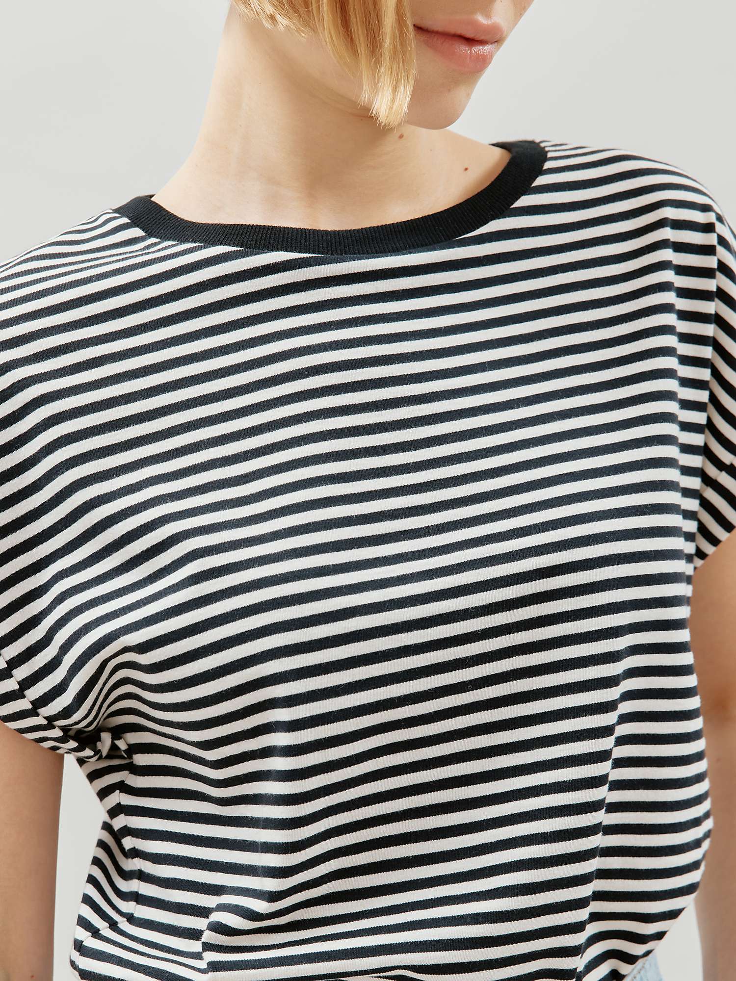 Buy Albaray Stripe Roll Sleeve T-Shirt, Black Online at johnlewis.com