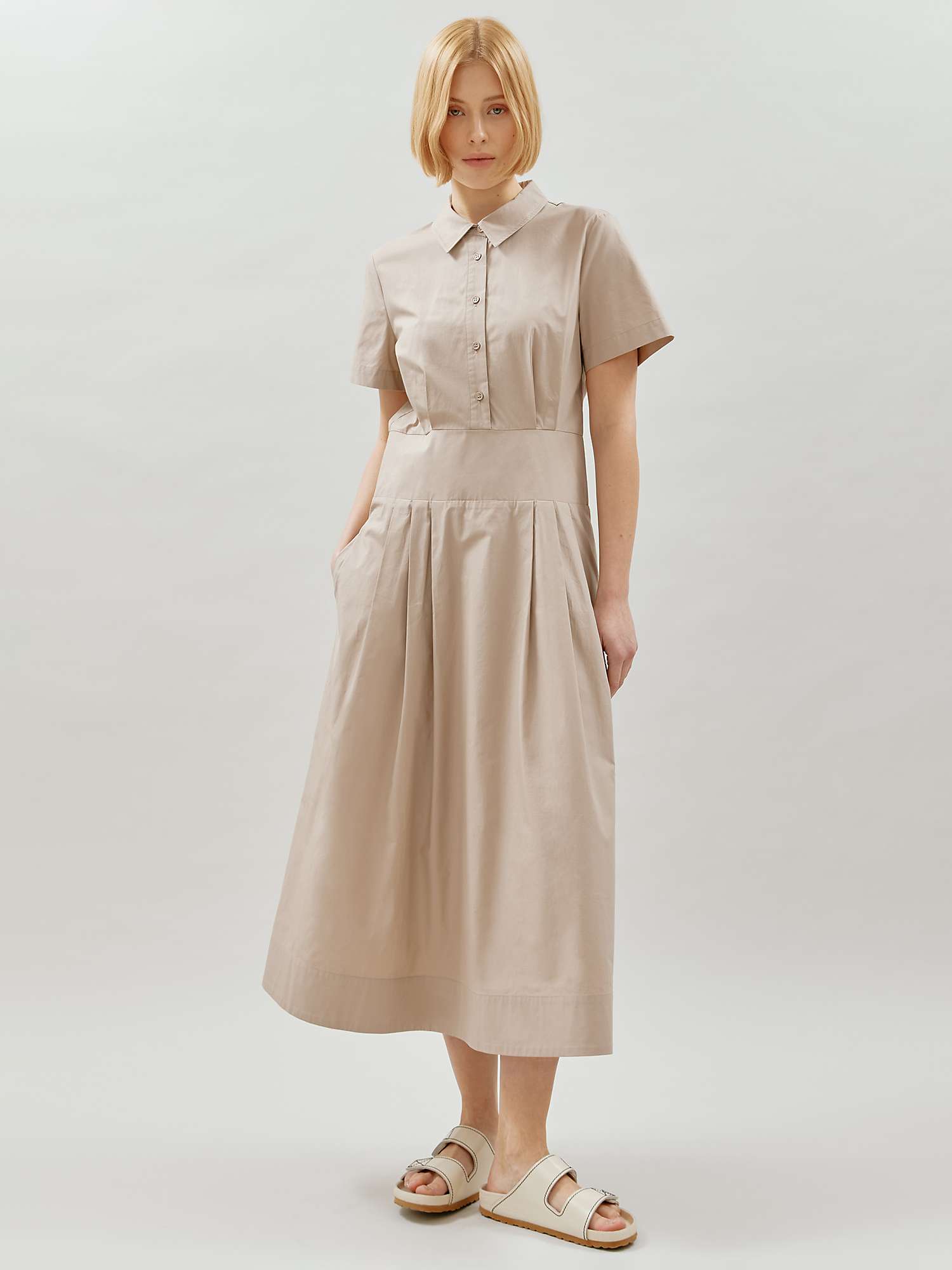 Buy Albaray Pleated Shirt Midi Dress, Stone Online at johnlewis.com