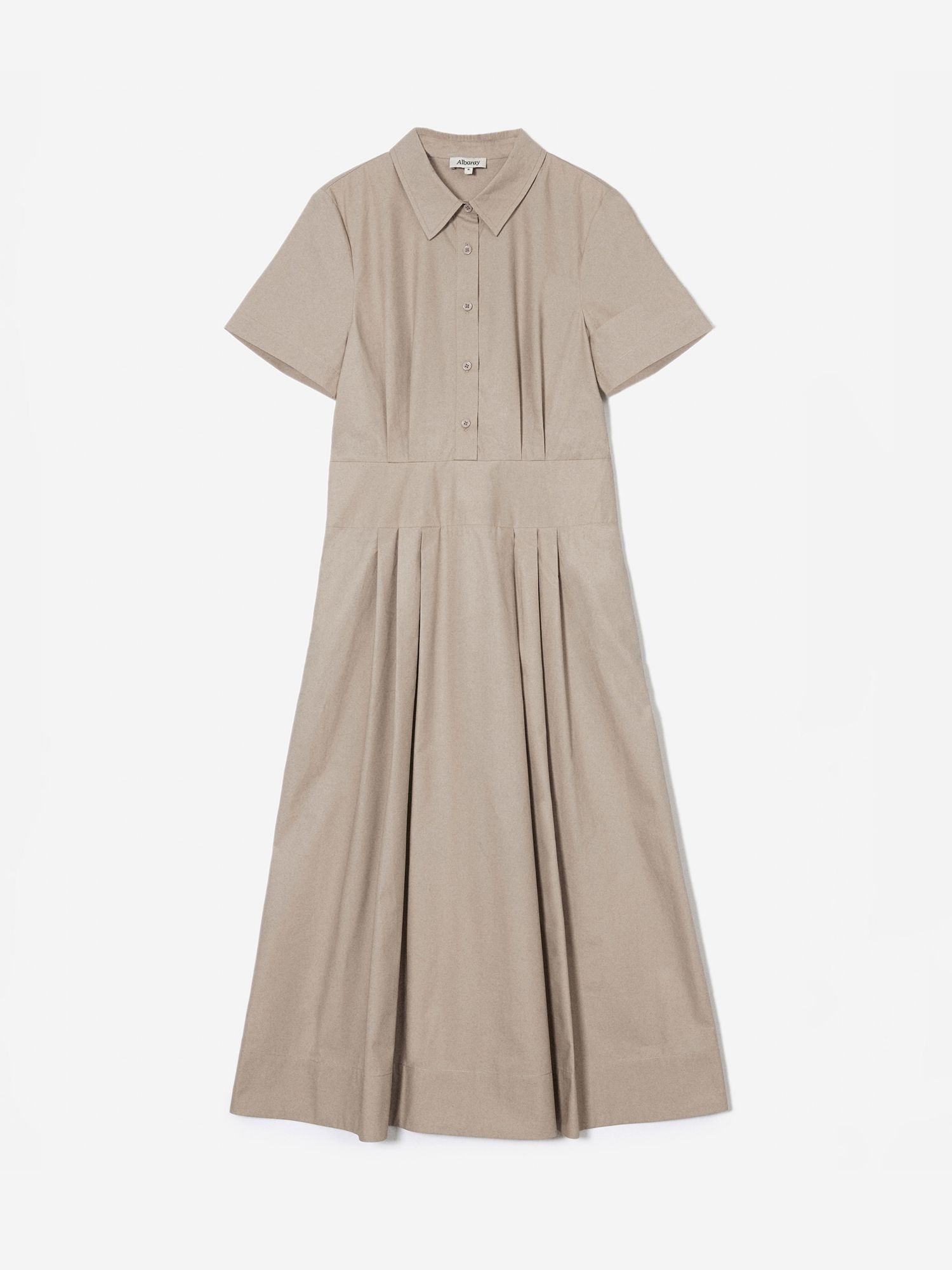 Albaray Pleated Shirt Midi Dress, Stone at John Lewis & Partners