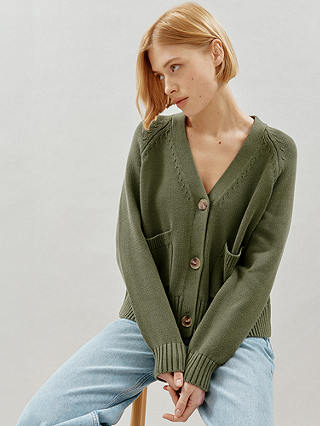 Albaray Relaxed Cotton Cardigan, Olive