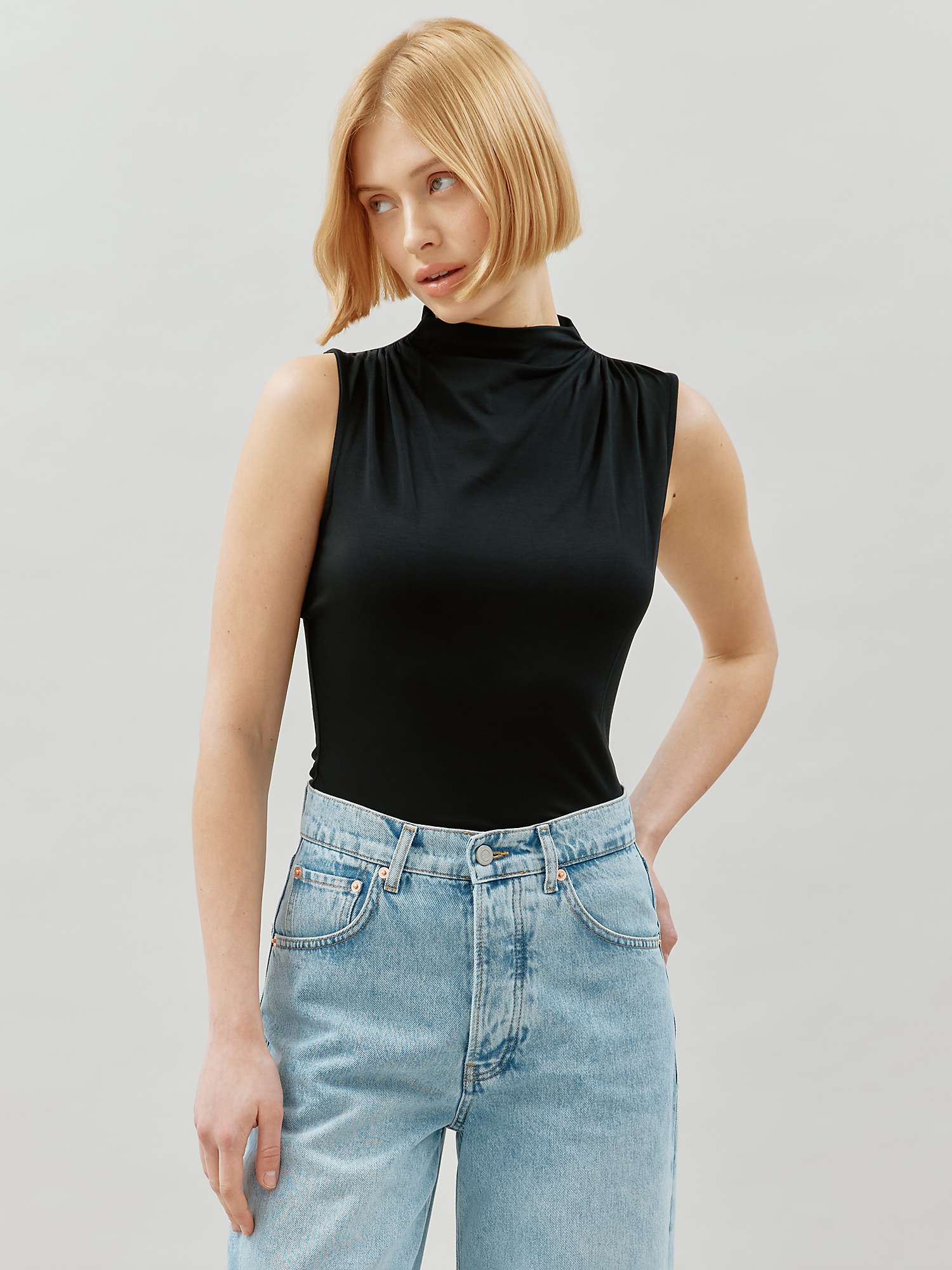 Buy Albaray Ruched Turtle Neck Top, Black Online at johnlewis.com