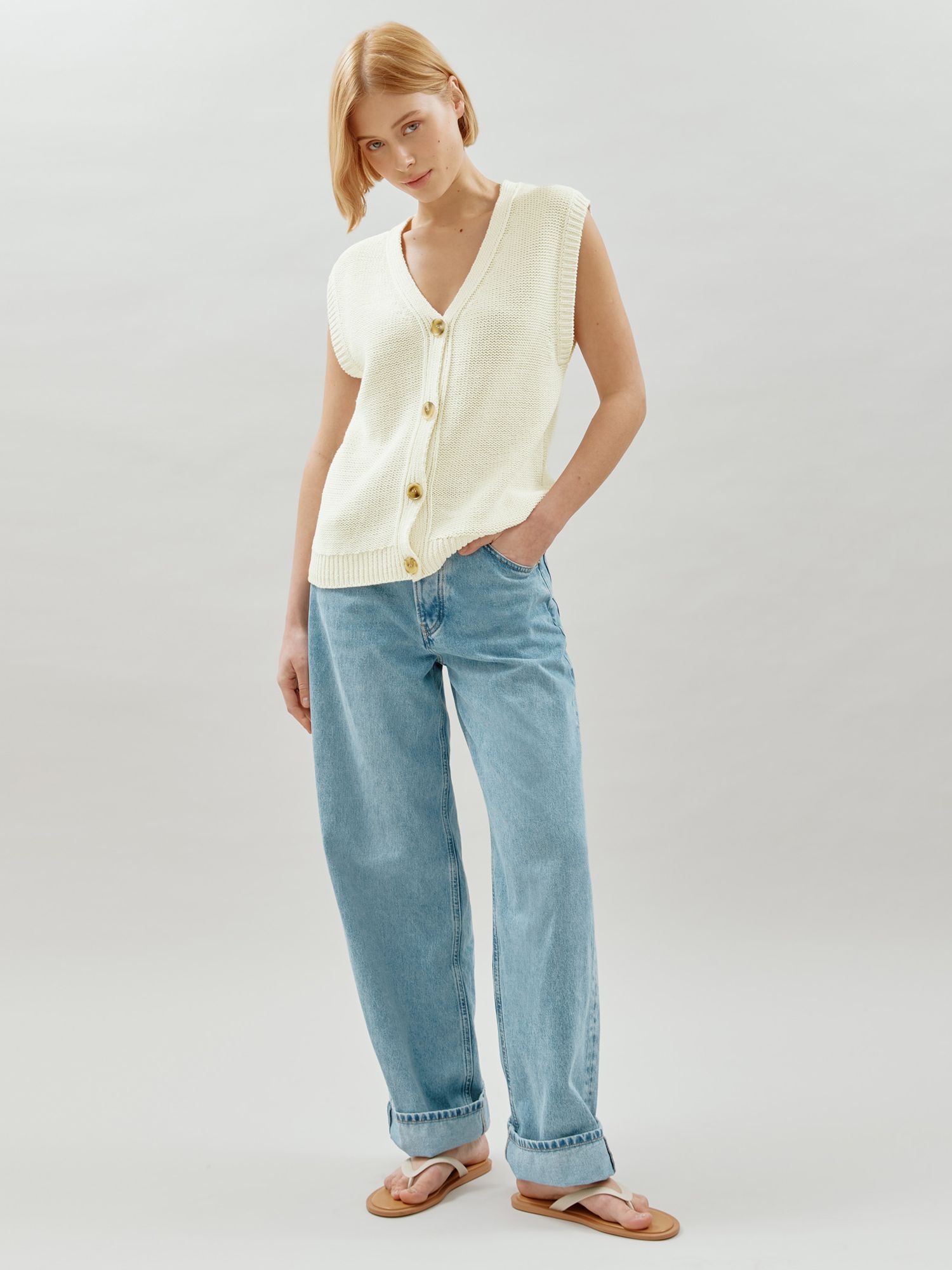 Buy Albaray Relaxed Knitted Waistcoat, Cream Online at johnlewis.com