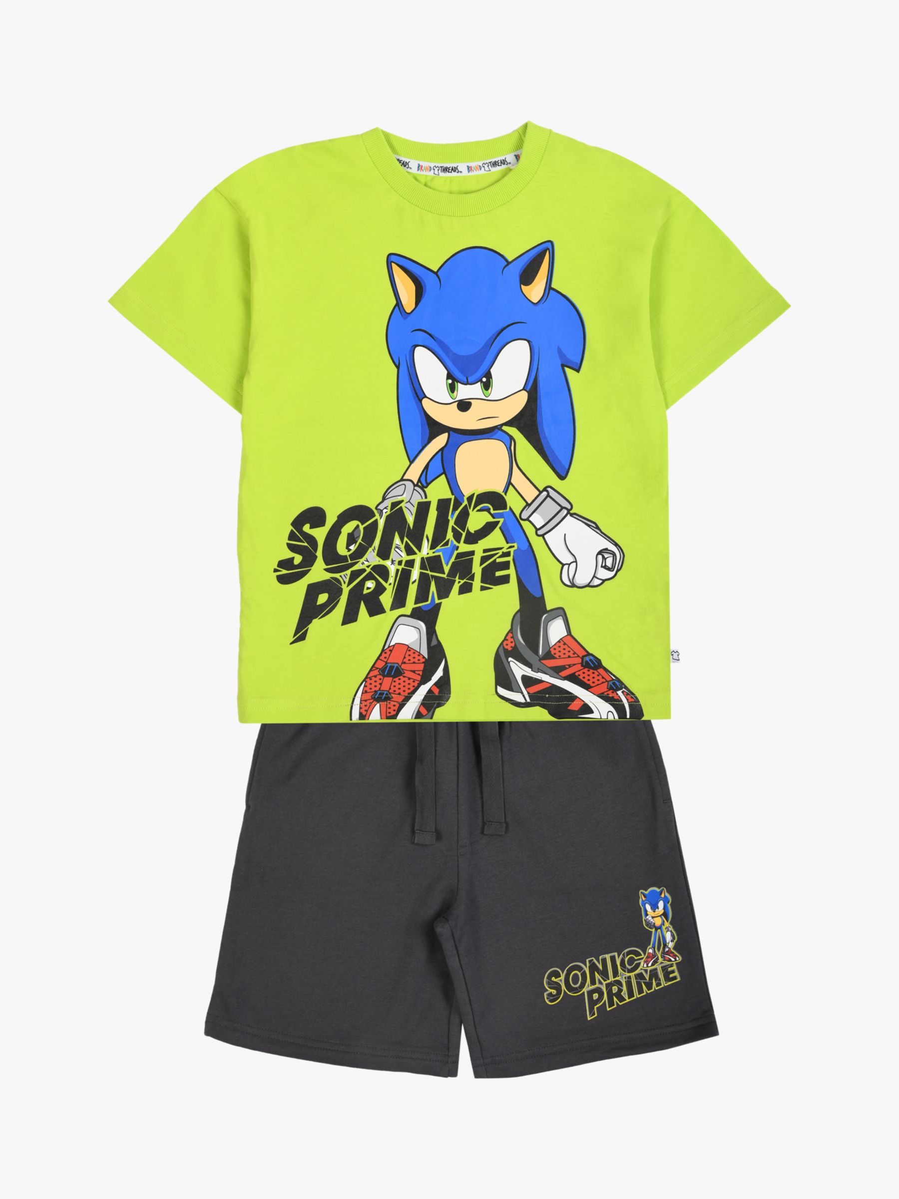 Brand Threads Kids' Sonic Prime T-Shirt and Shorts Set, Green/Multi, 10-11 years