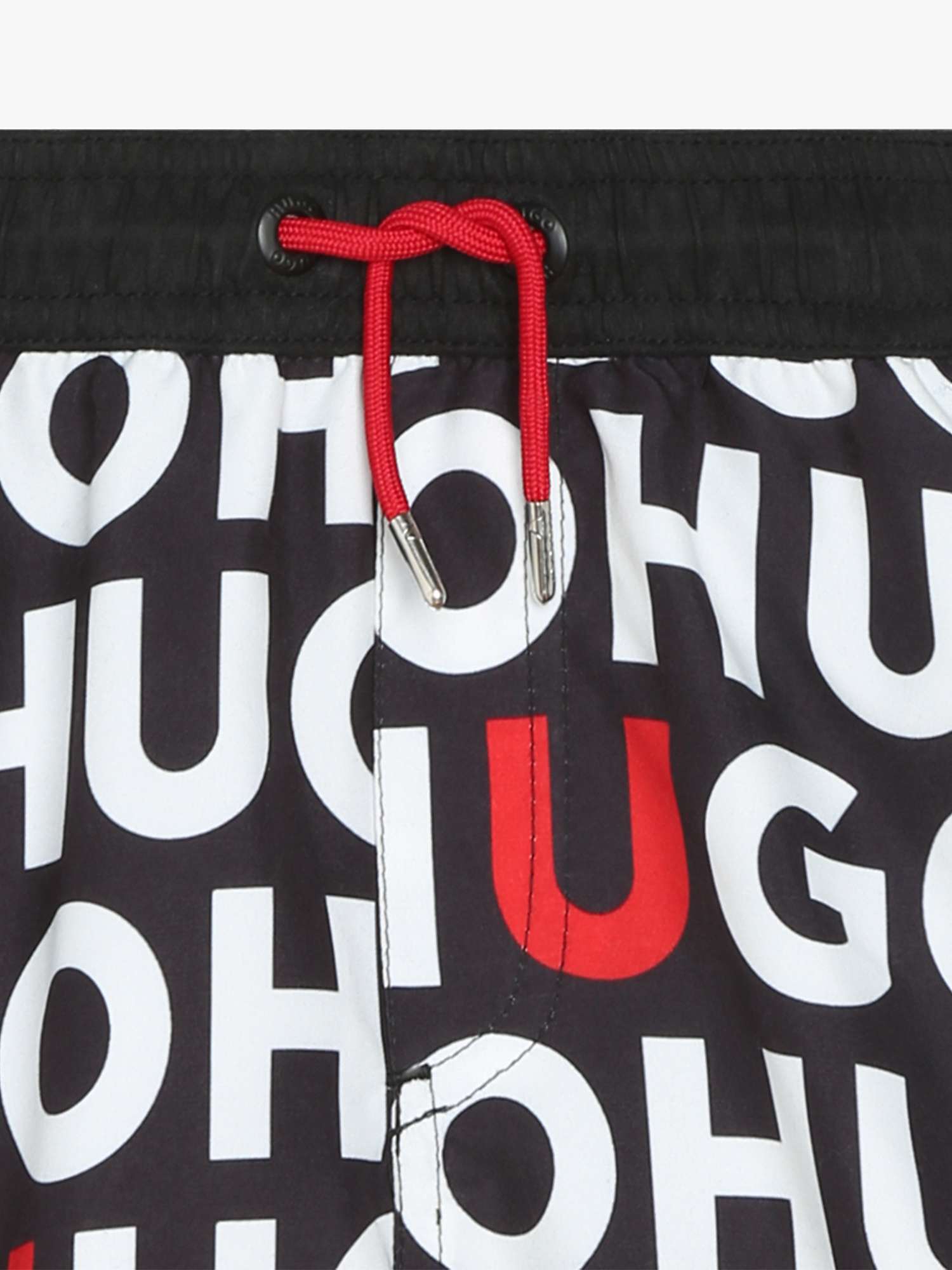 Buy HUGO Kids' All-Over Logo Swim Shorts, Black/Multi Online at johnlewis.com