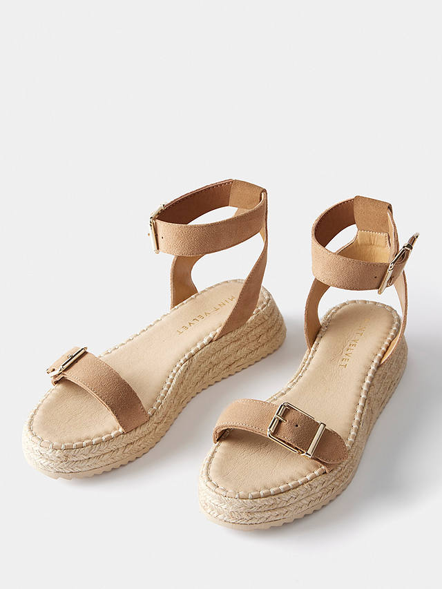 Mint Velvet Suede Flatform Espadrille Sandals, Tan
