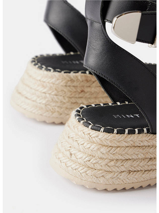 Mint Velvet Flatform Leather Espadrille Sandals, Black