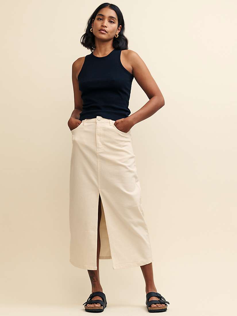 Buy Nobody's Child Column Denim Midi Skirt, White Online at johnlewis.com