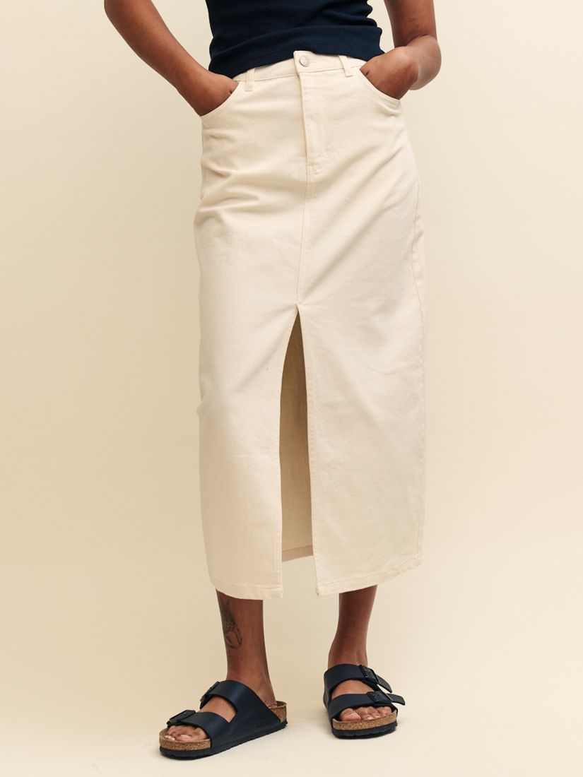 Nobody's Child Column Denim Midi Skirt, White, 6