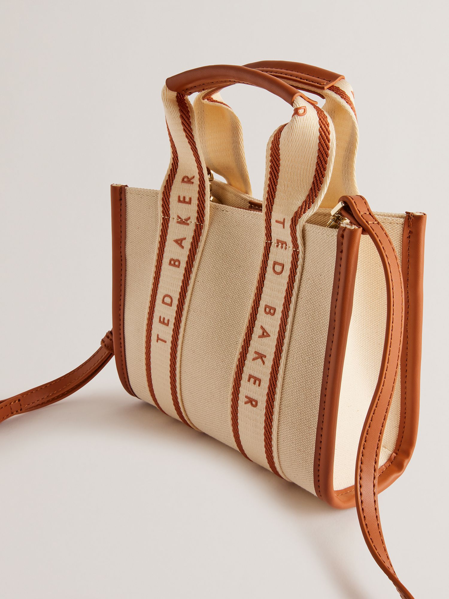 Ted Baker Georjiy Branded Webbing Canvas Mini Tote Bag, Cream/Tan, One Size