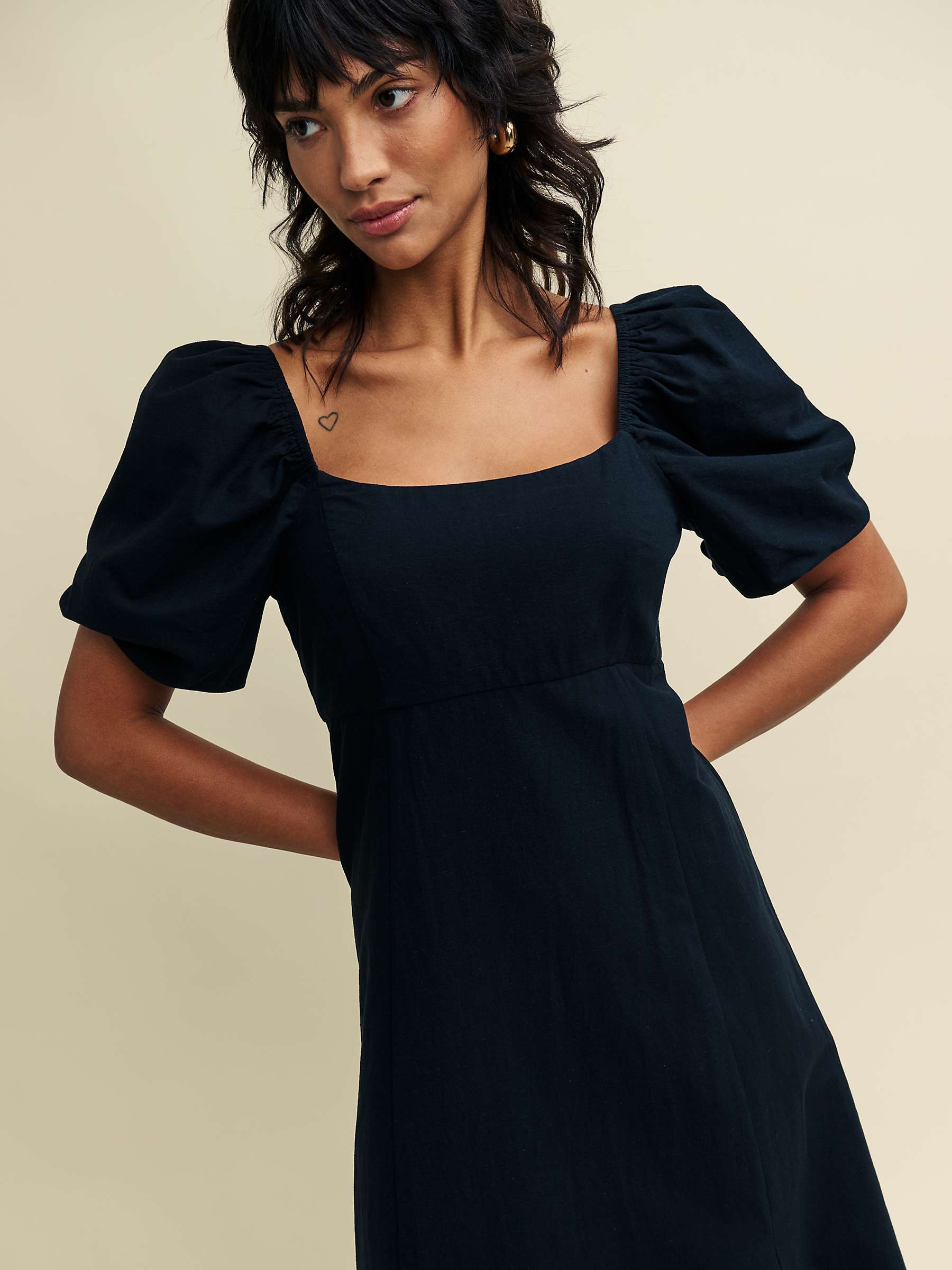 Buy Nobody's Child Henri Organic Cotton Linen Blend Midi Dress, Black Online at johnlewis.com