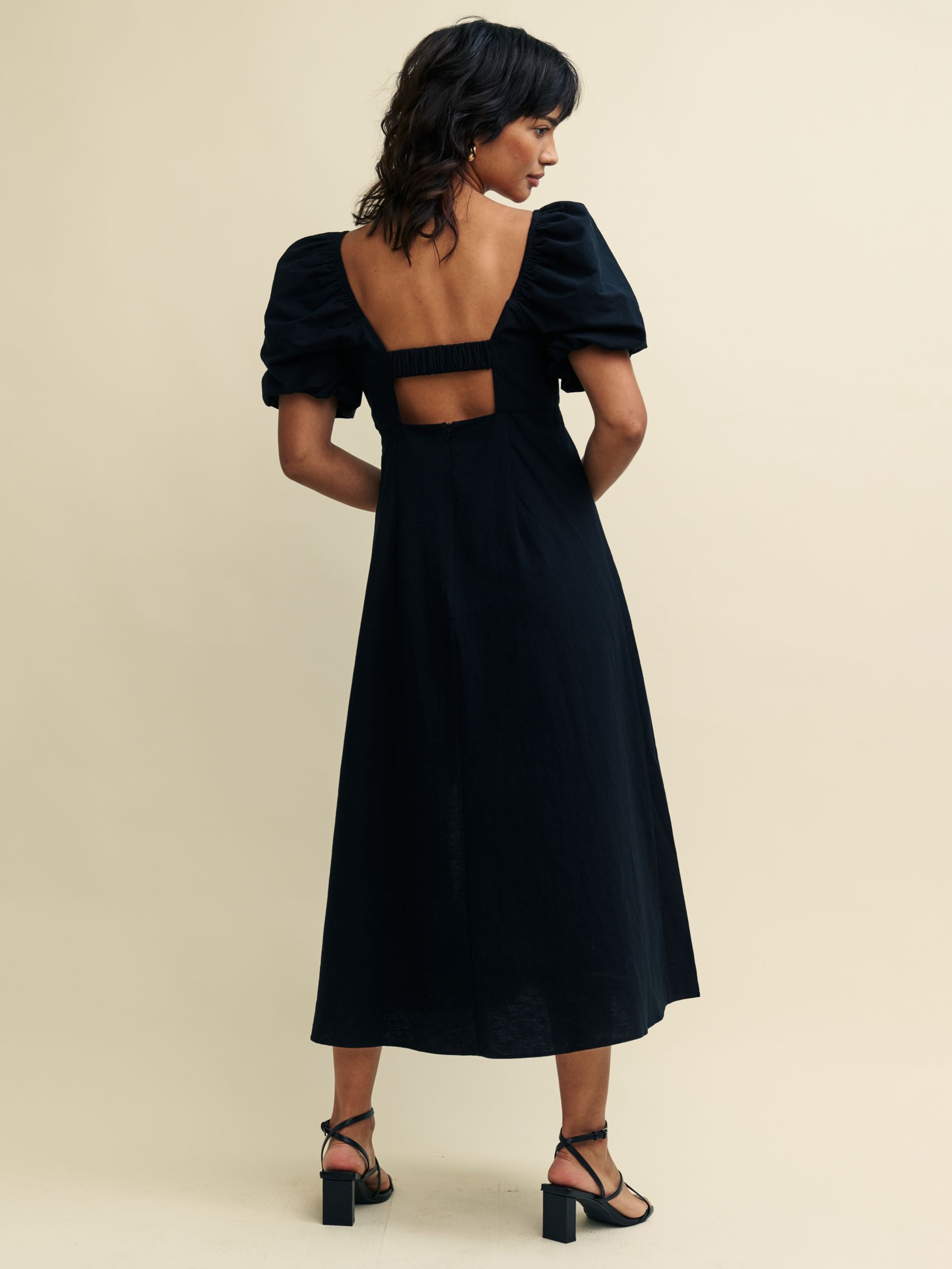 Nobody's Child Henri Organic Cotton Linen Blend Midi Dress, Black, 6