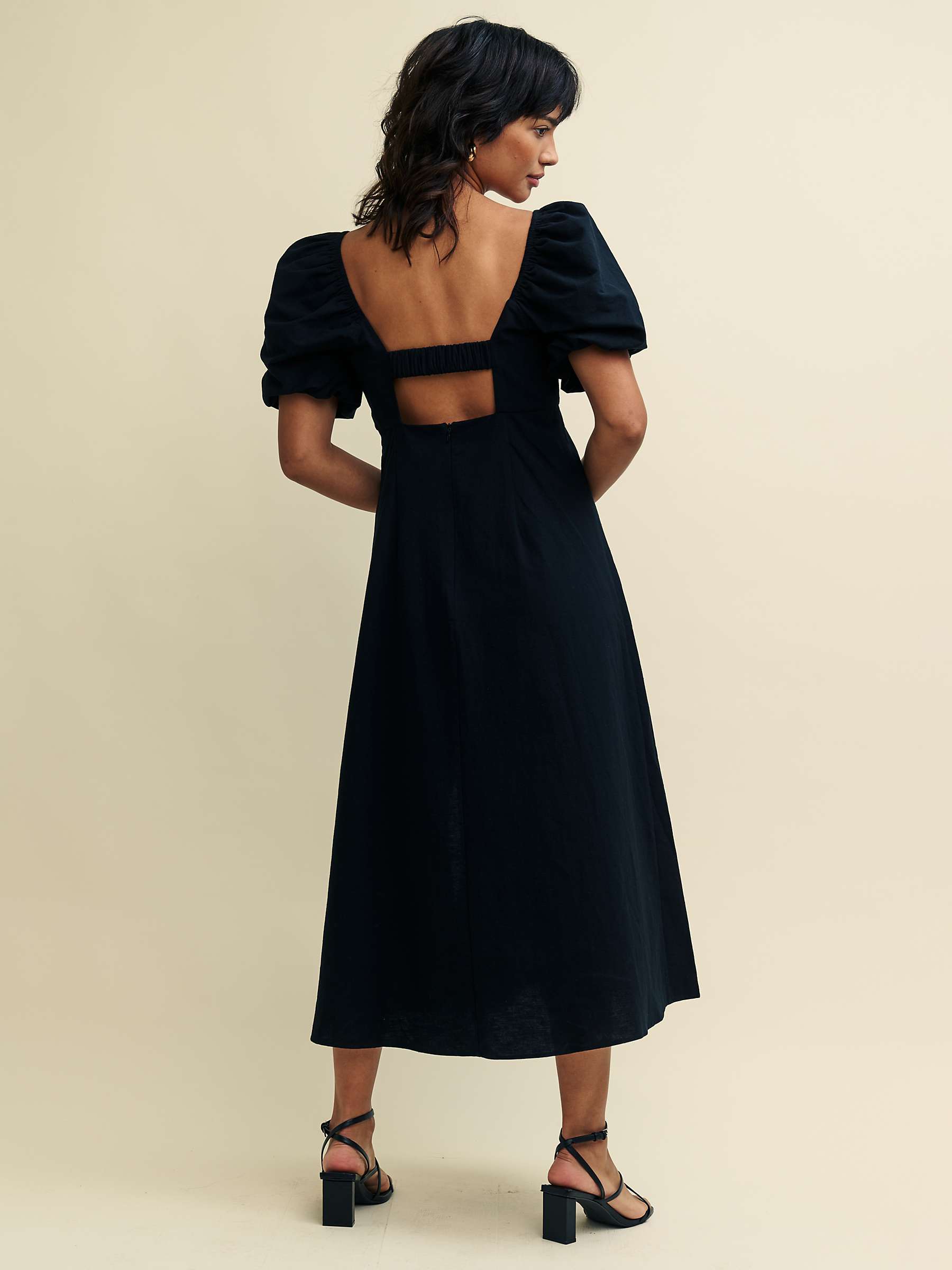 Buy Nobody's Child Henri Organic Cotton Linen Blend Midi Dress, Black Online at johnlewis.com