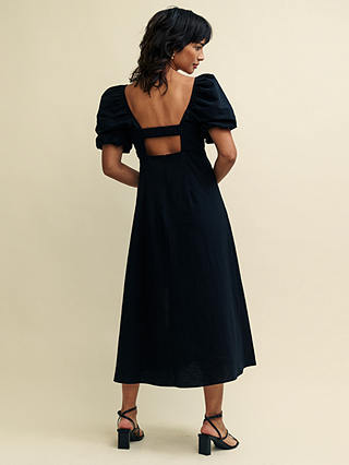 Nobody's Child Henri Organic Cotton Linen Blend Midi Dress, Black