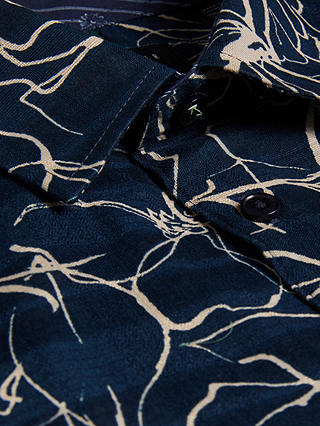 Ted Baker Cavu Floral Outline Short Sleeve Cotton Shirt, Navy