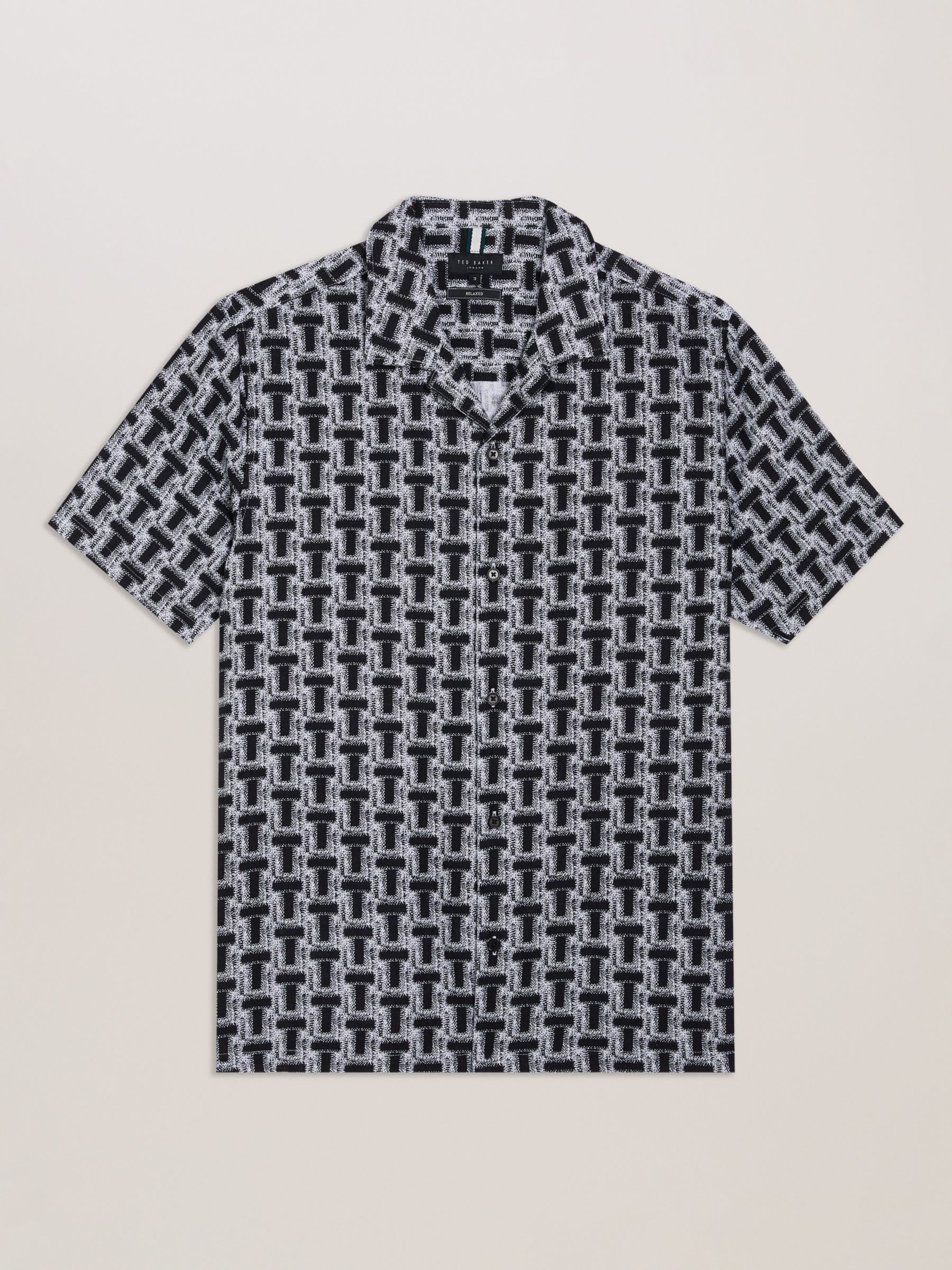 Ted Baker Rhin Geometric Print Short Sleeve Shirt, Black, XXL