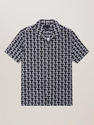 Ted Baker Rhin Geometric Print Short Sleeve Shirt, Black