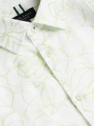 Ted Baker Cavu Floral Outline Short Sleeve Cotton Shirt, White
