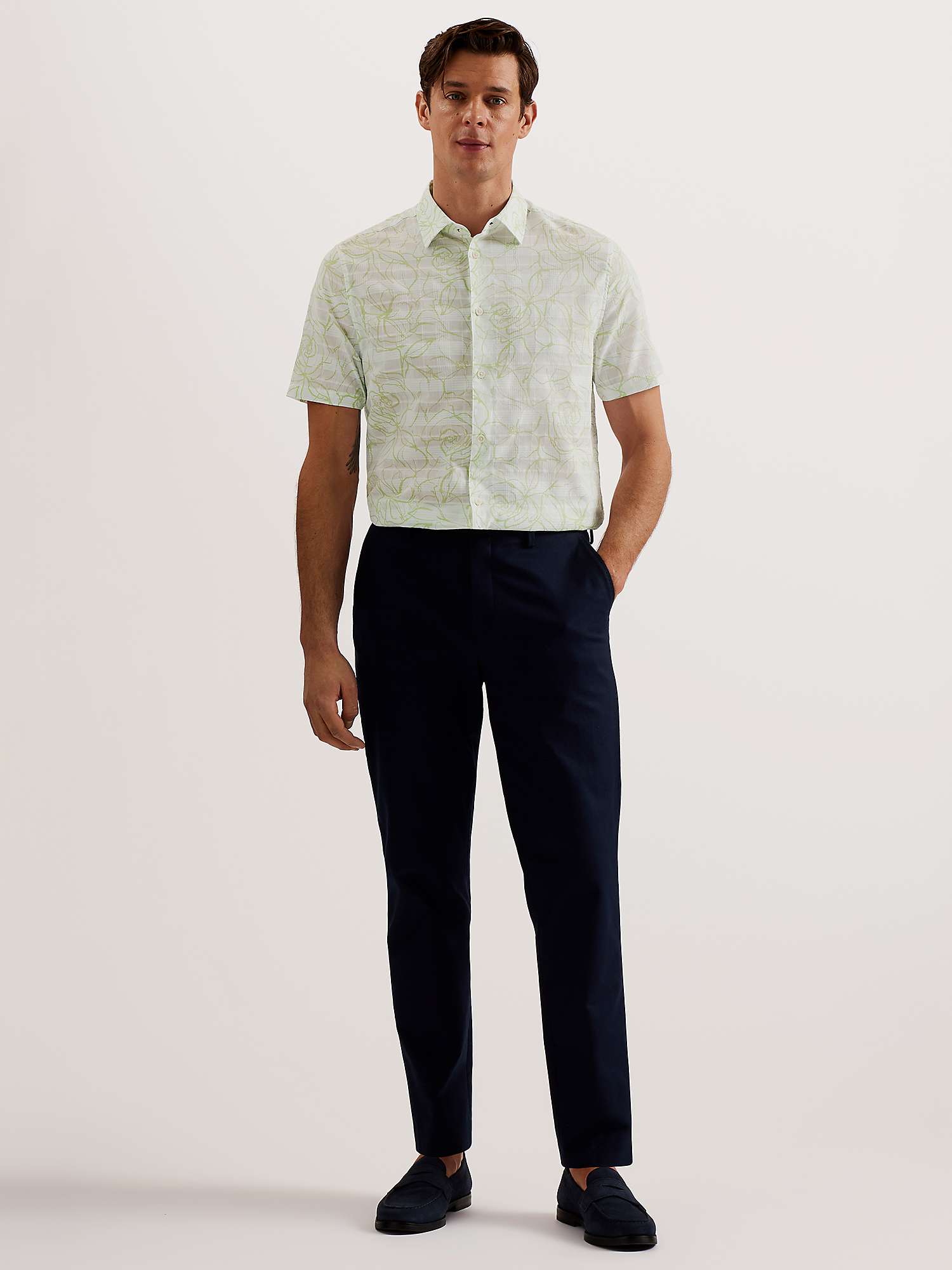 Buy Ted Baker Cavu Floral Outline Short Sleeve Cotton Shirt Online at johnlewis.com