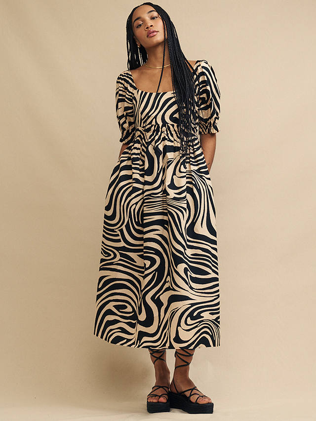 Nobody's Child Ginger Lima Abstract Swirl Print Midi Dress, Black/Multi