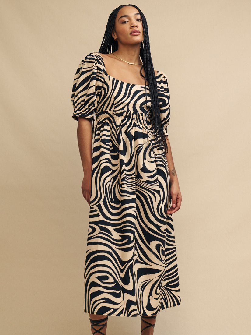 Nobody's Child Ginger Lima Abstract Swirl Print Midi Dress, Black/Multi, 10