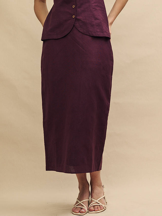 Nobody's Child Mandy Linen Cotton Blend Midaxi Skirt, Purple