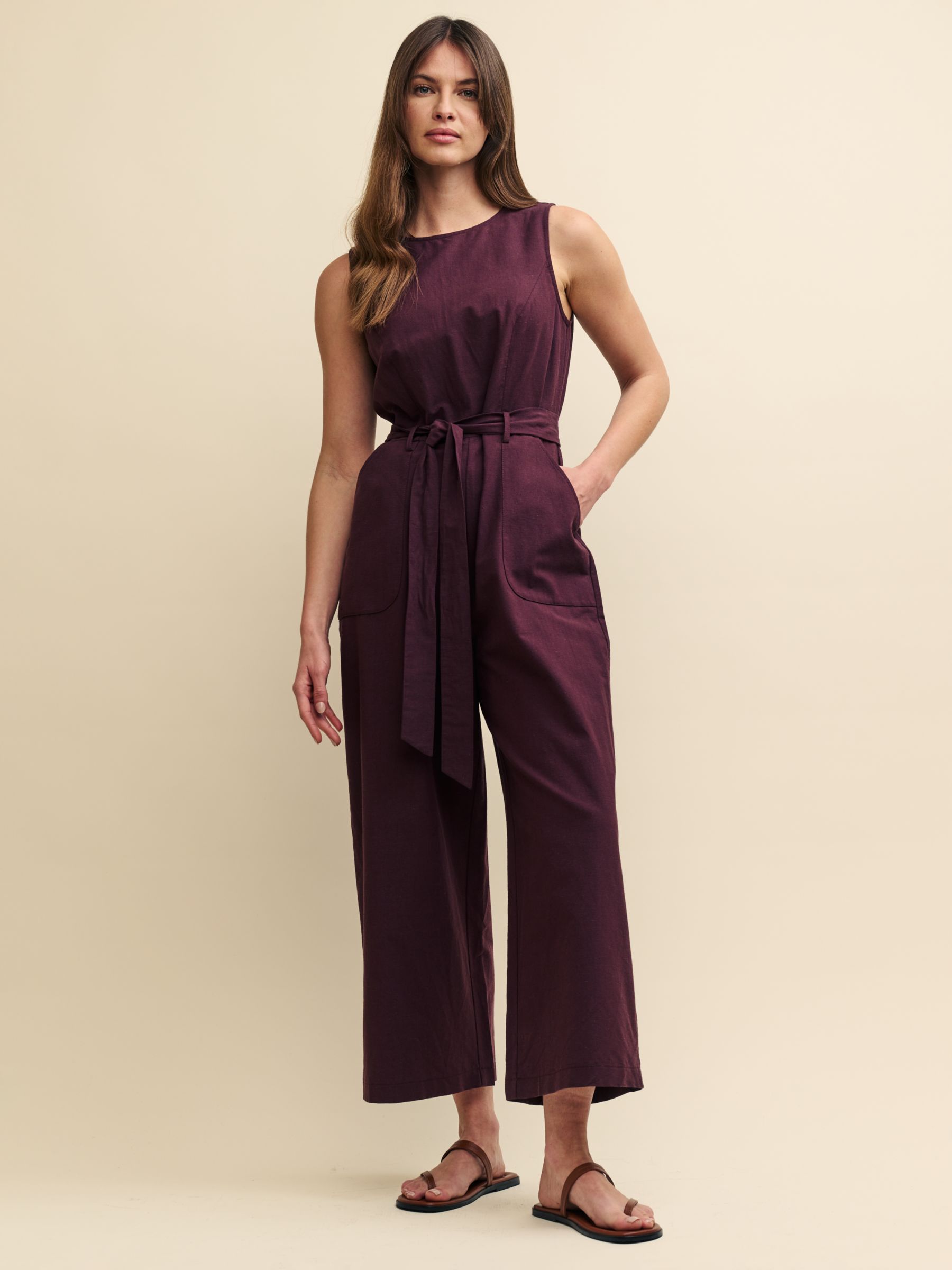 Nobody's Child Adeline Cotton Linen Blend Cropped Jumpsuit, Purple, 10