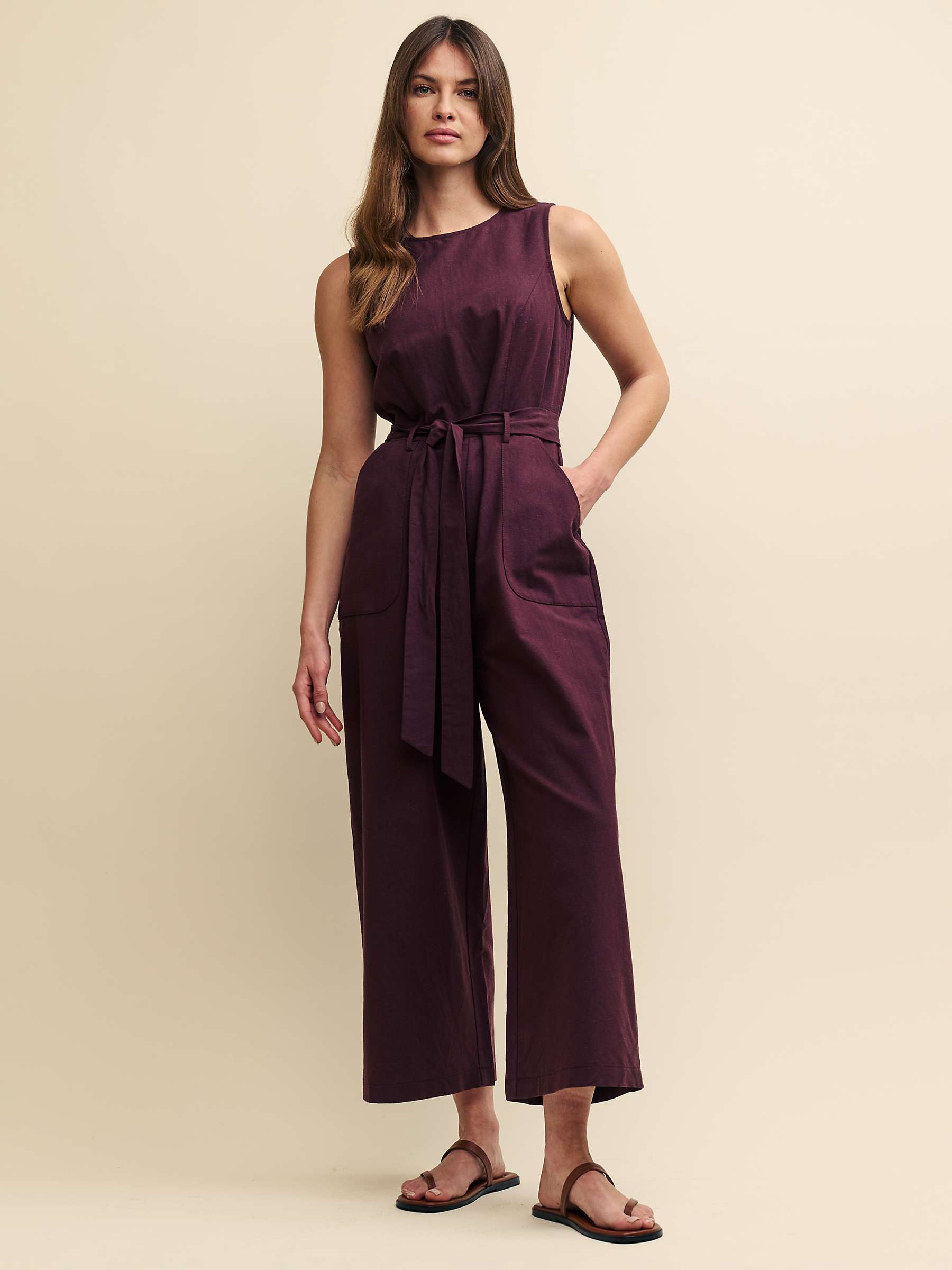 Buy Nobody's Child Adeline Cotton Linen Blend Cropped Jumpsuit, Purple Online at johnlewis.com