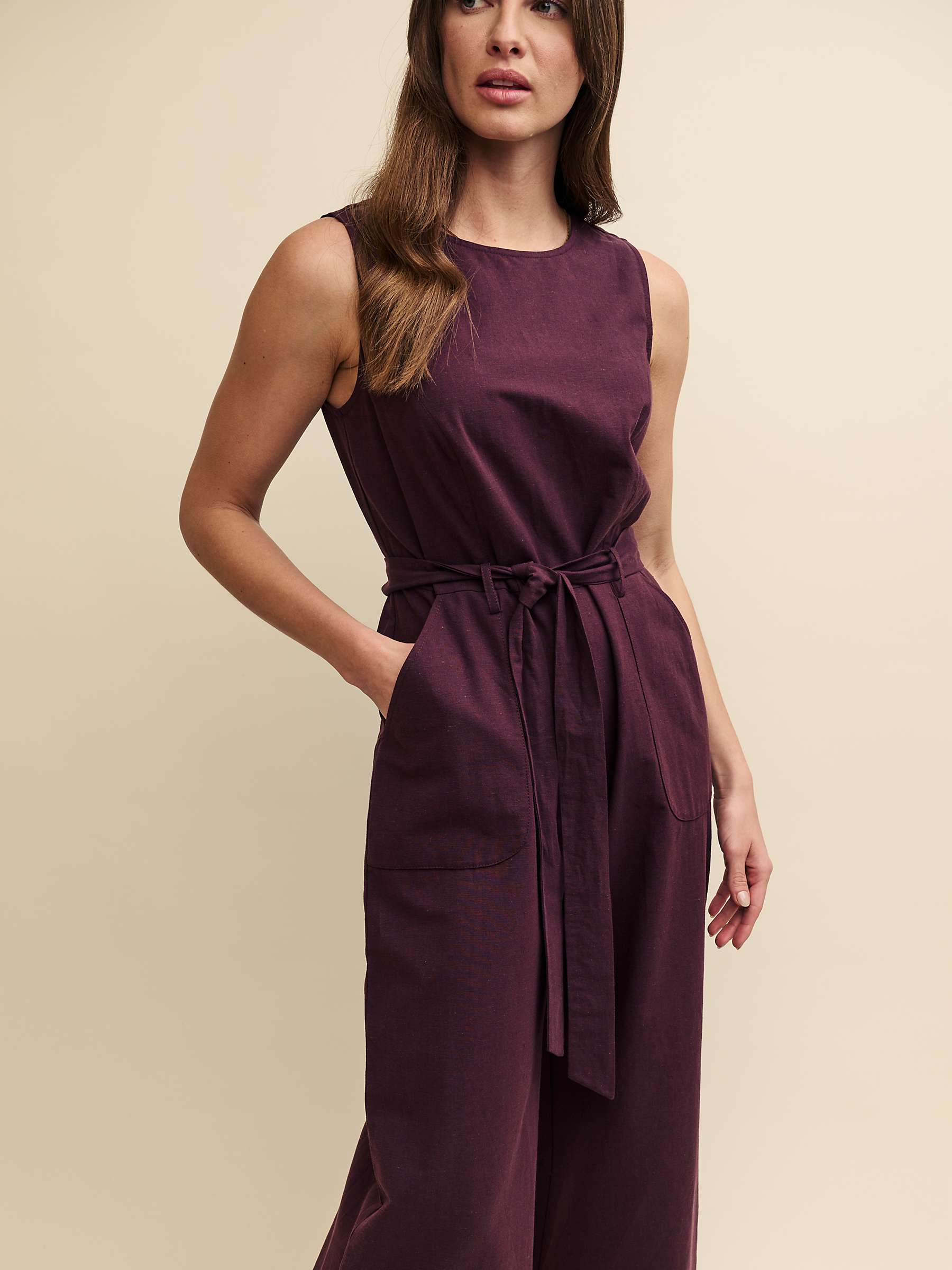 Buy Nobody's Child Adeline Cotton Linen Blend Cropped Jumpsuit, Purple Online at johnlewis.com
