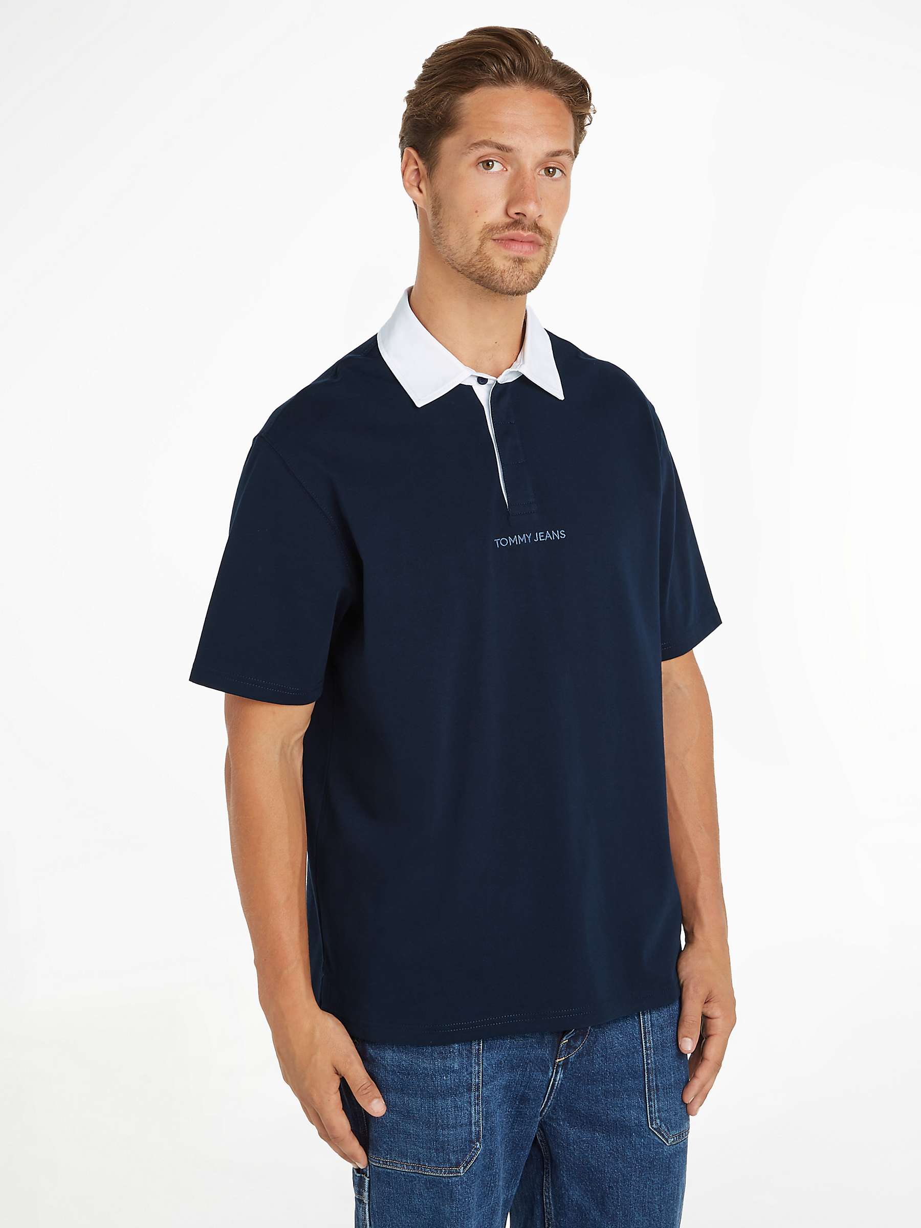 Buy Tommy Jeans Oversized Classic Rugby Top, Navy Online at johnlewis.com