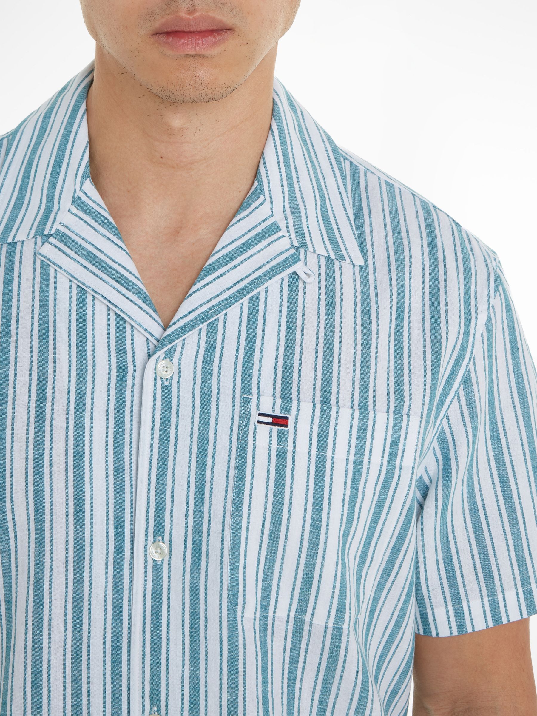 Tommy Jeans Stripe Linen Shirt, Timeless Teal, XL