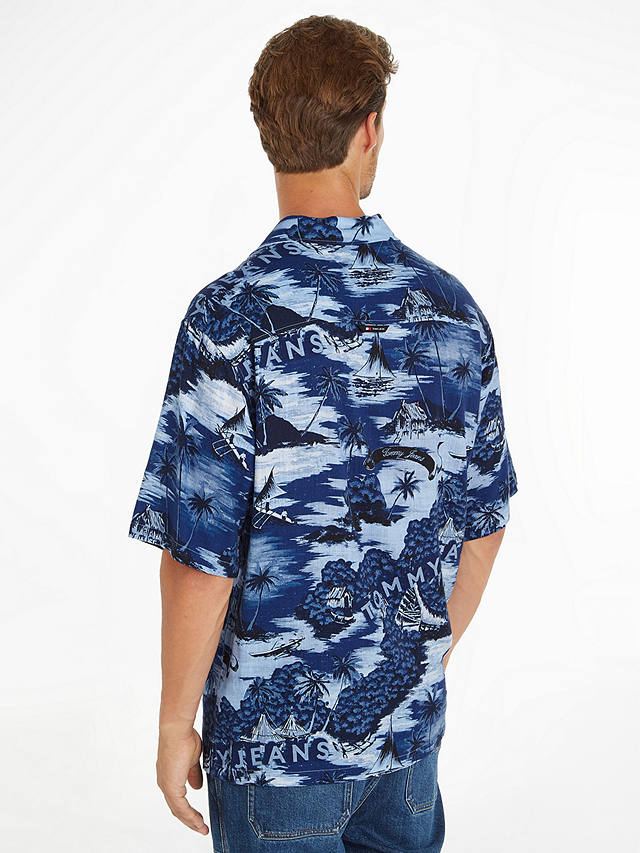 Tommy Jeans Hawaiian Print Camp Shirt, Blue/Multi